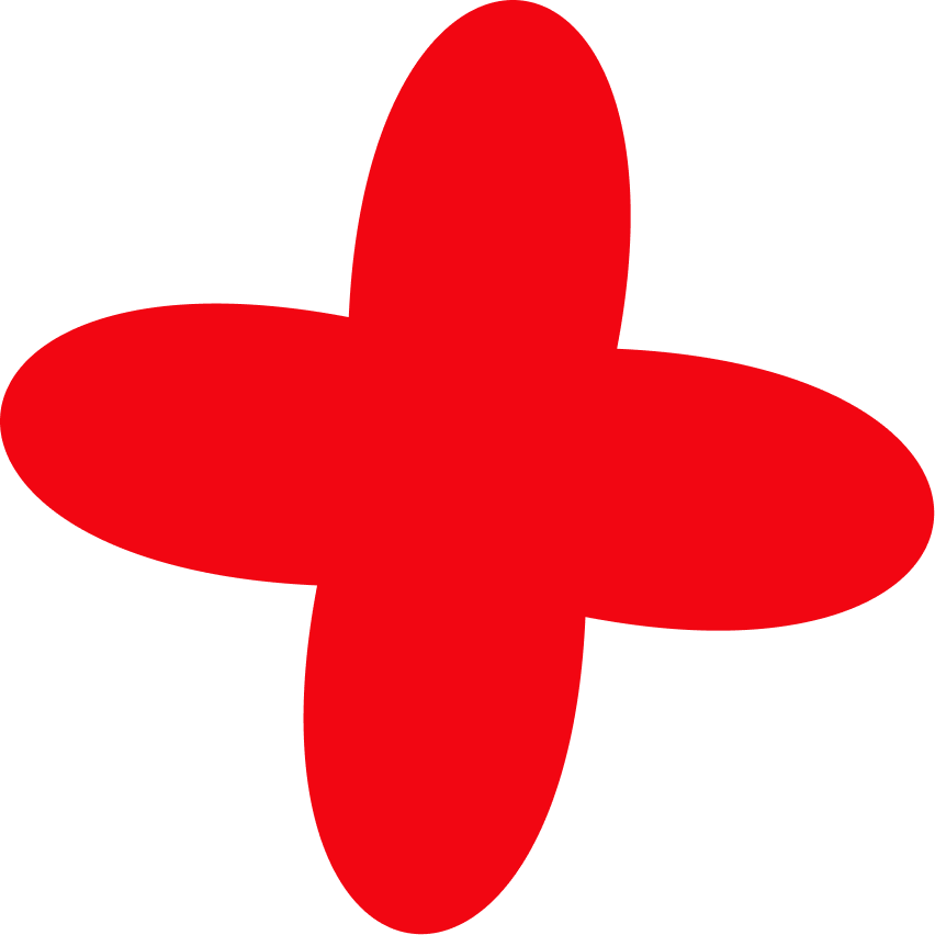 A red four-petaled shape on a black background.