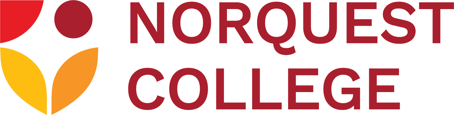 Logo for NorQuest College featuring a stylized flower and text in maroon and yellow colors.