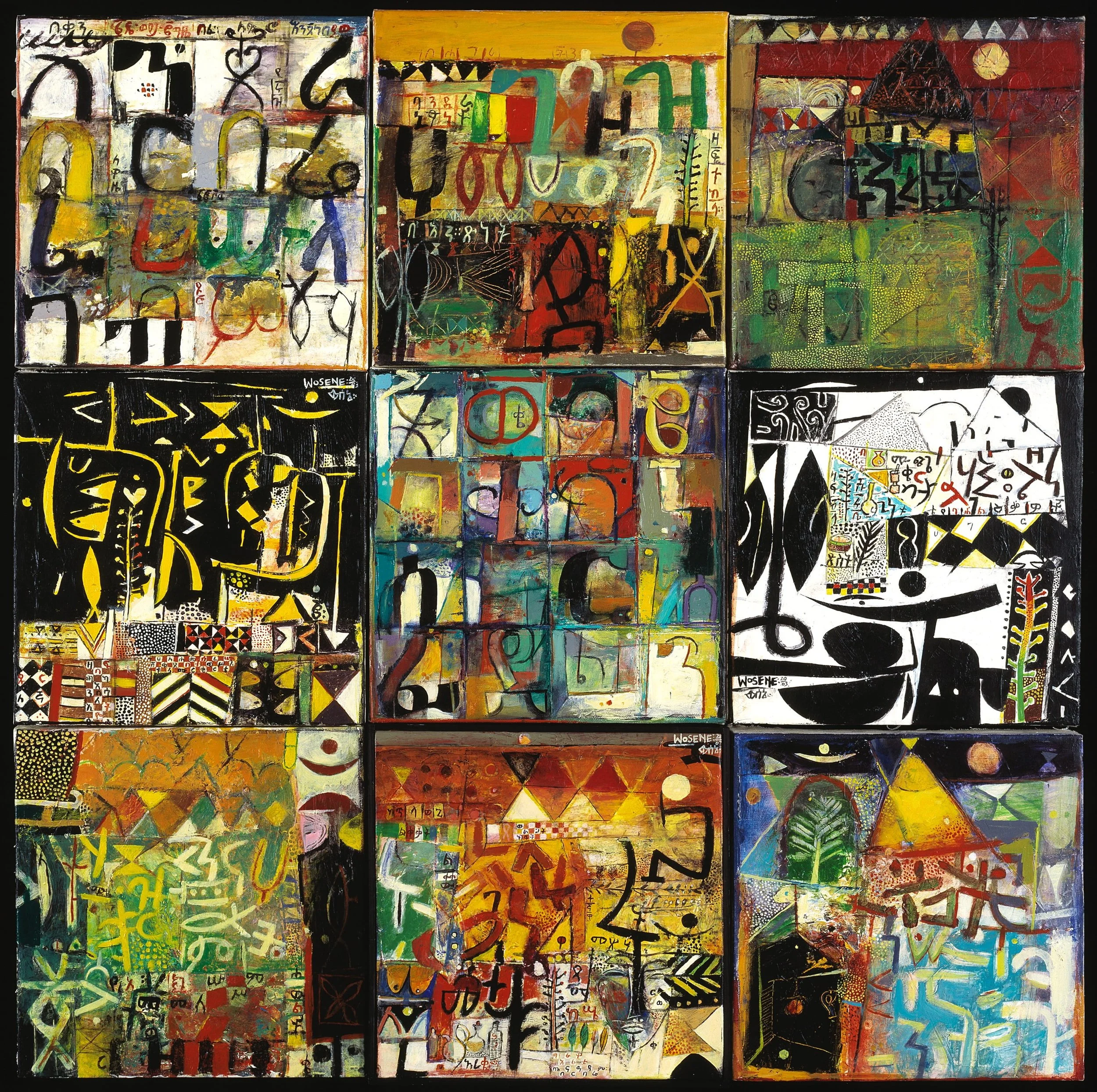 House of Words, 2003, acrylic on canvas, 37.5” x 37.5” (40 x 40 cm)  (9 panels at 12.5” (31.8 cm) each)
