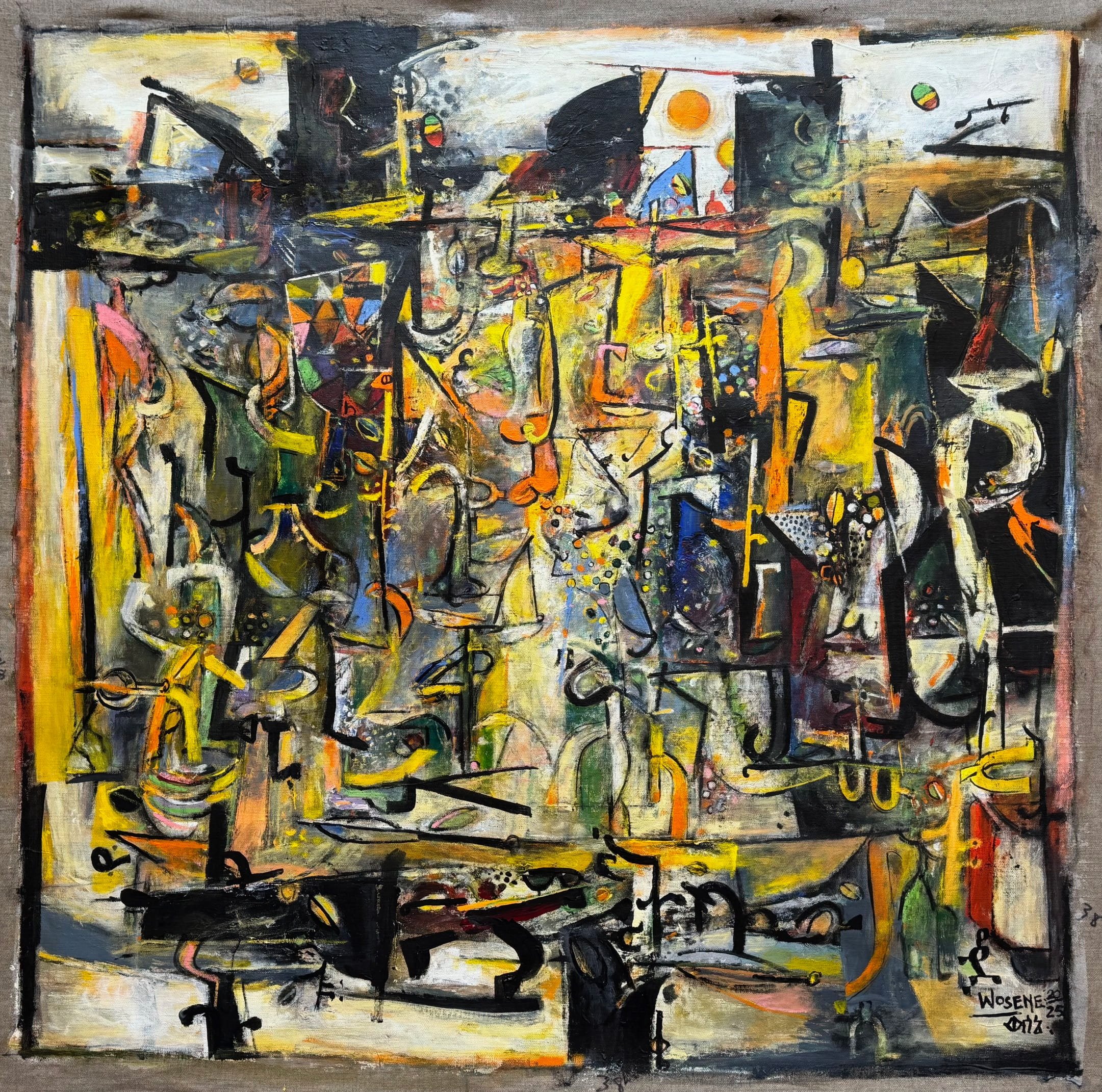 David and Goliath, 2025, acrylic on linen, 38” x 38” (96.5 x 96.5 cm)