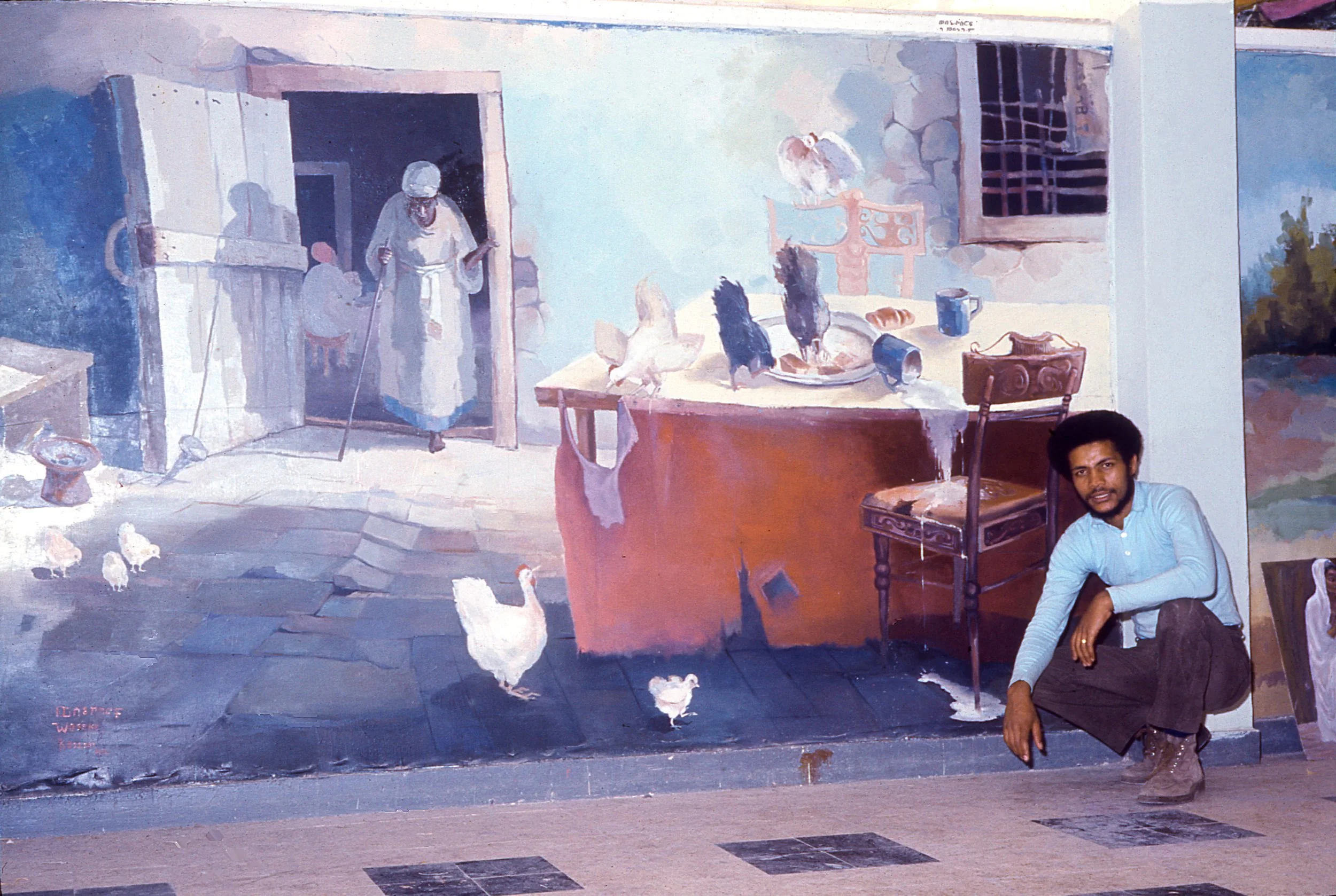 Wosene with senior thesis painting at School of Fine Arts, Addis Ababa,4 1972