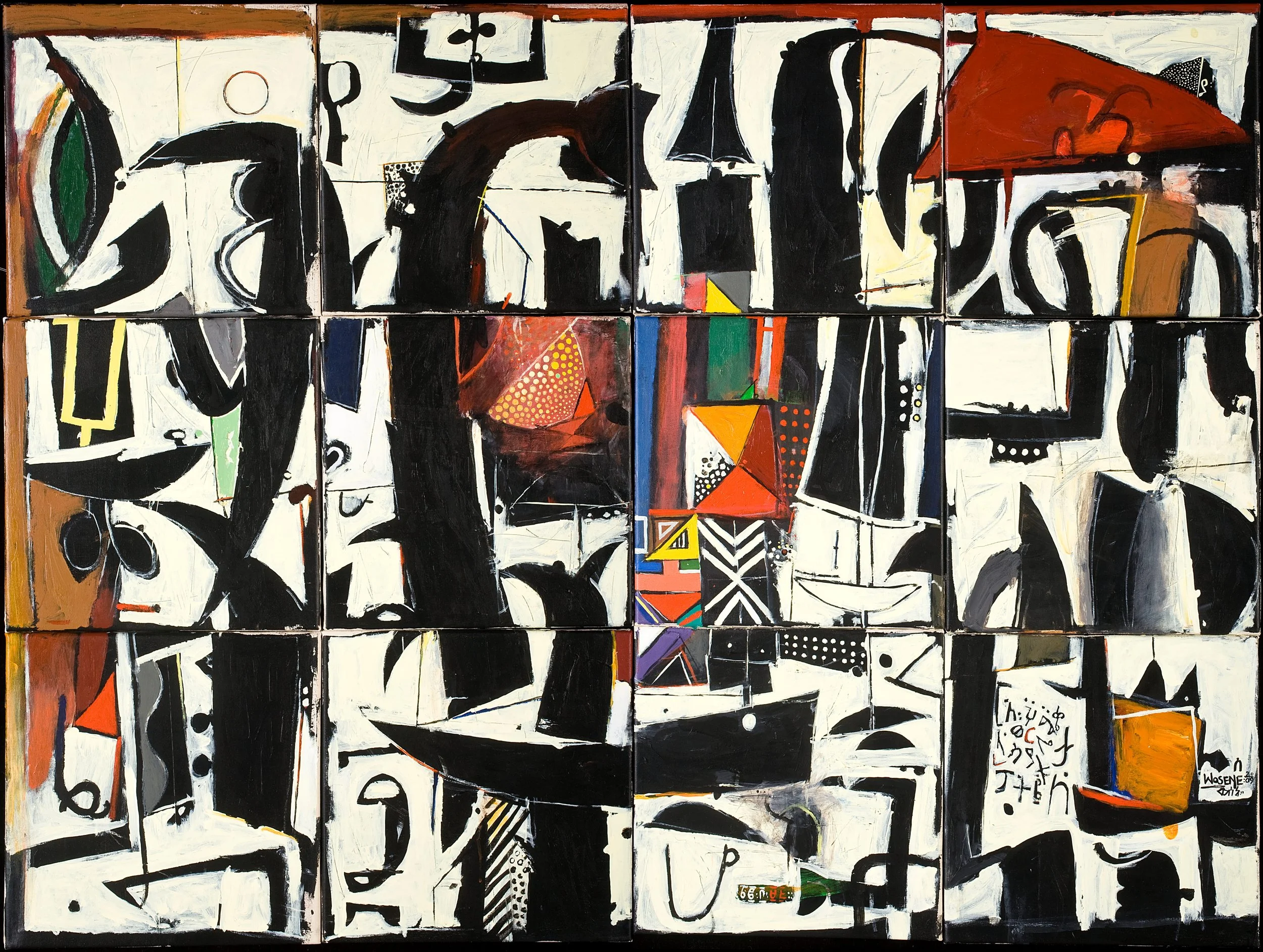 Migrations III, 2009, acrylic on canvas, 45” x 60” (114.3 x 152.4 cm) (12 panels at 15” x 15 (38.1 x 38.1 cm) each)