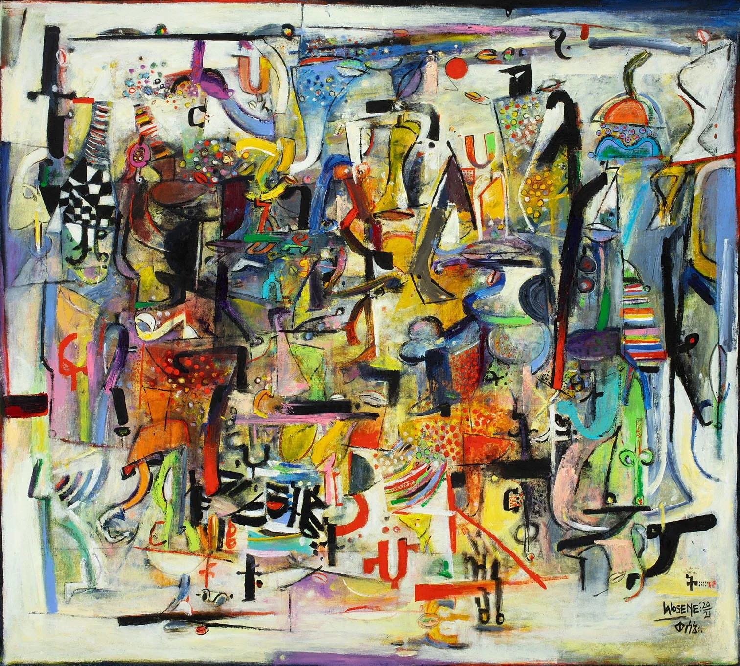 Bridge of Words IV, 2021, acrylic on linen, 38” x 42” (96.5 x 106.7 cm)