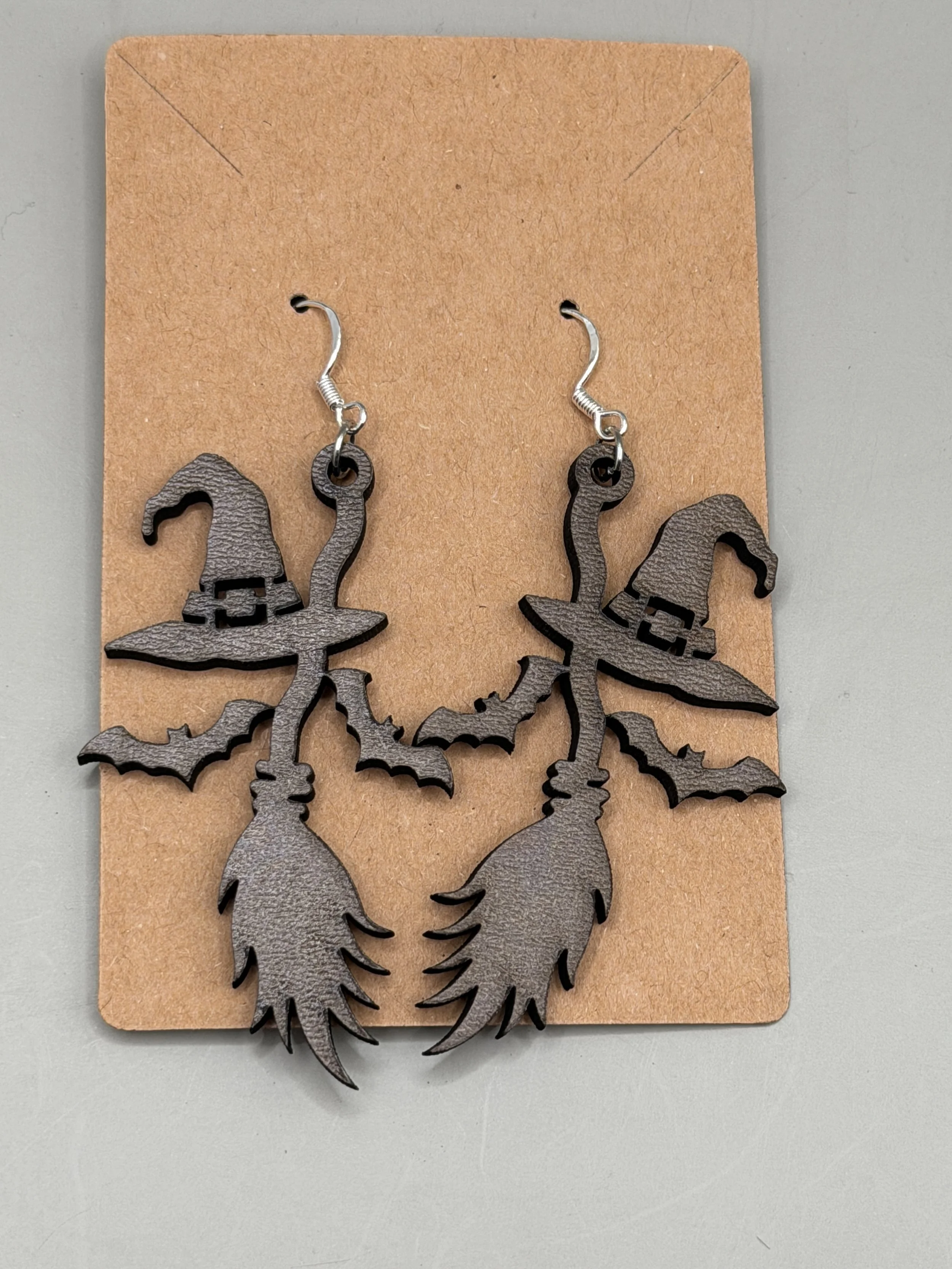 Bat & Broom Witch Hat Earrings – Halloween Dangle Earrings