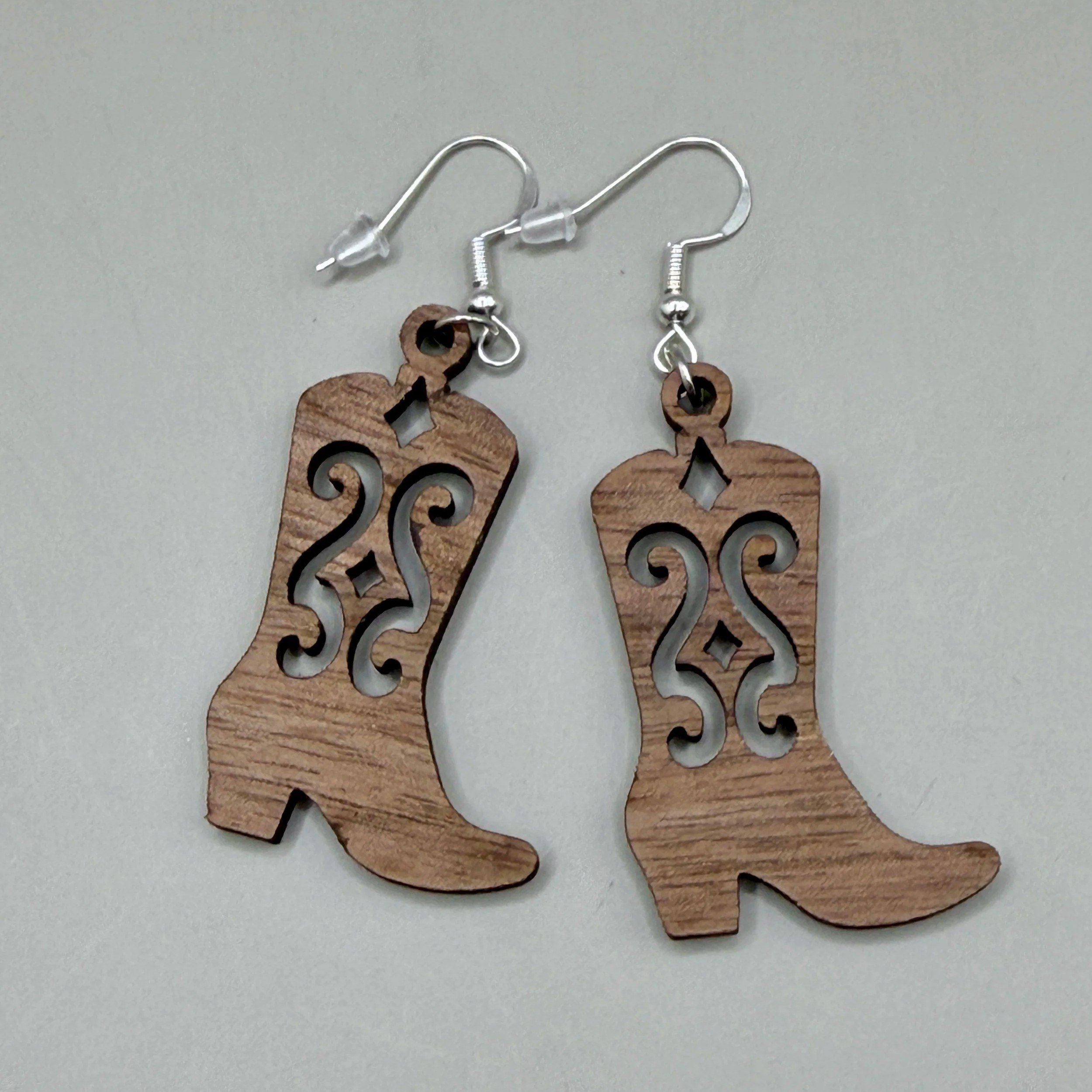 Walnut Cowboy Boot Earrings - Traditional Design