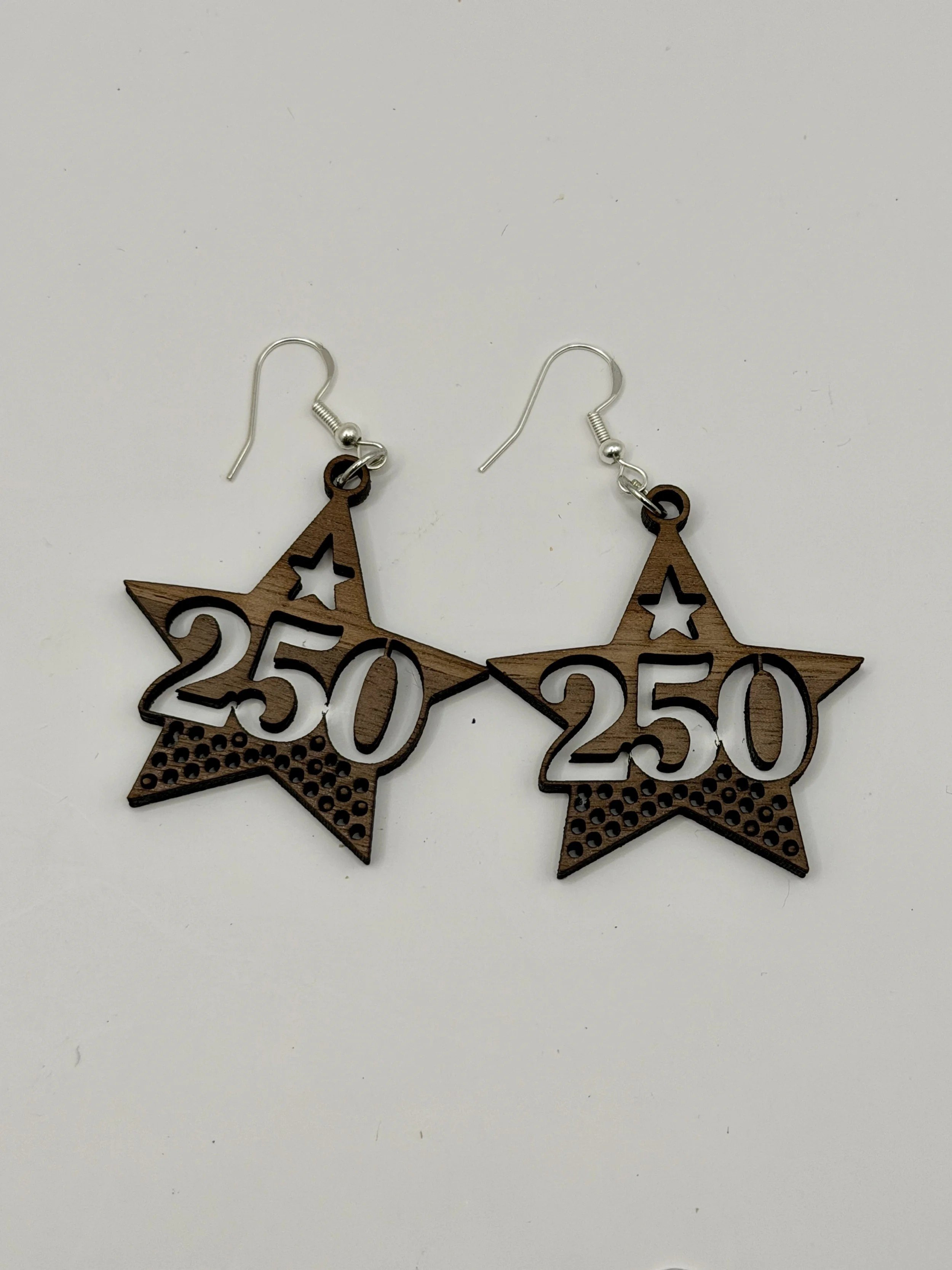 America 250 Walnut Wood Star Earrings