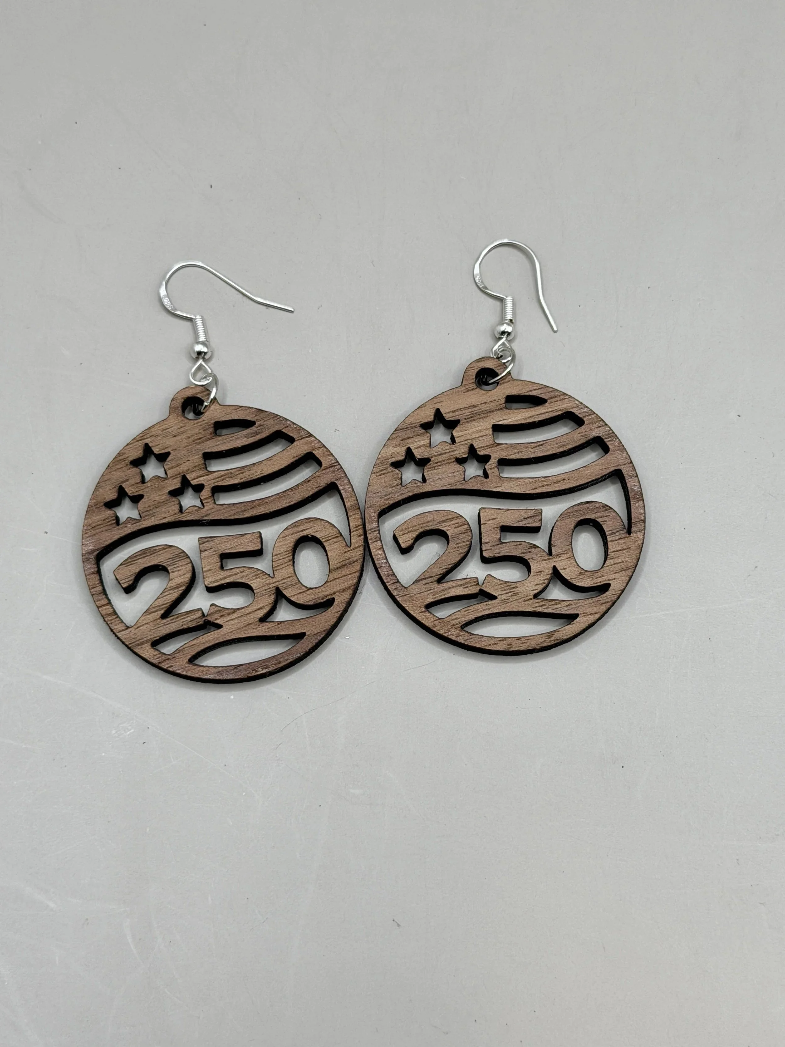 America 250 Walnut Wood Round Earrings
