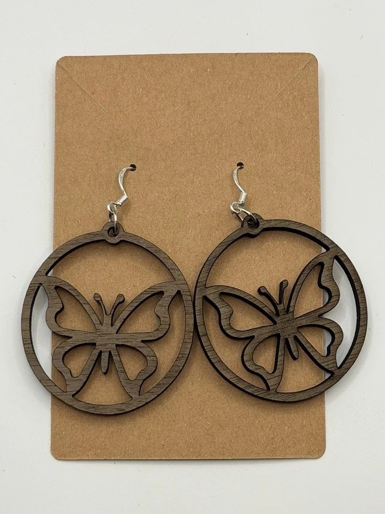 Walnut Butterfly Circle Hoop Earrings