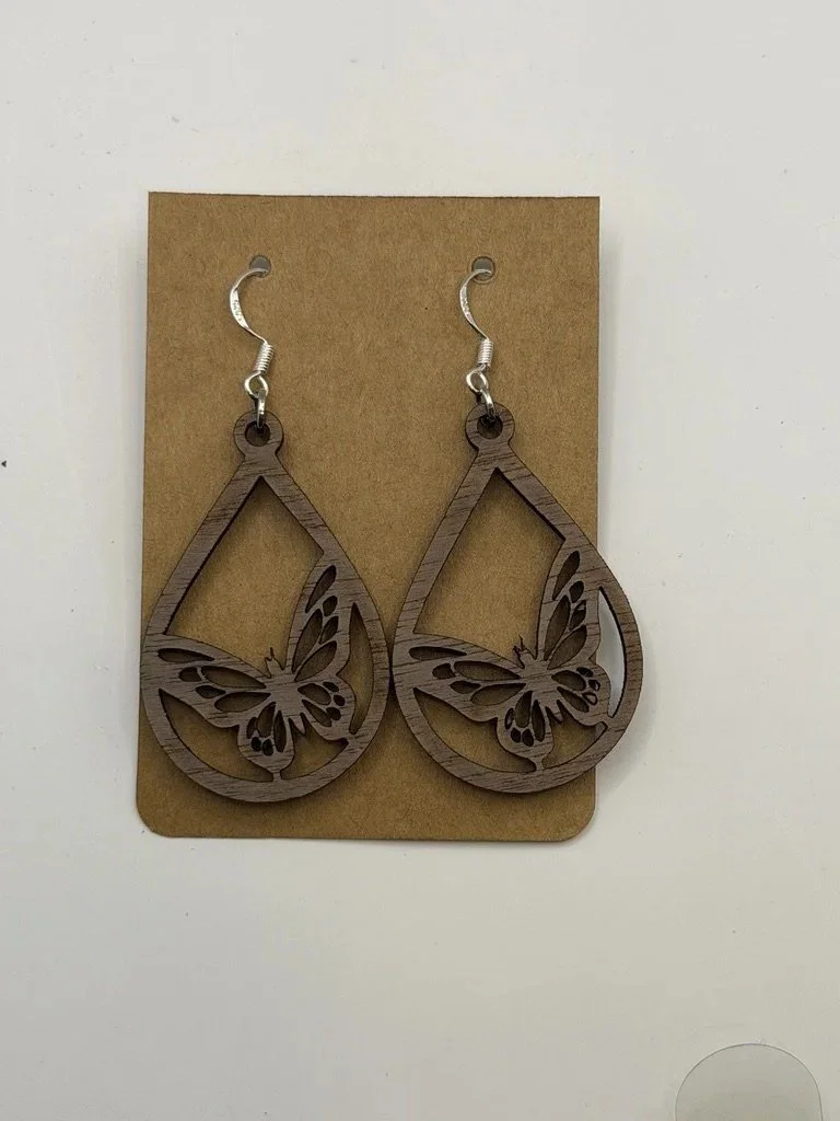 Walnut Butterfly Frame Teardrop Earrings