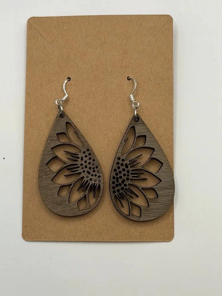Walnut Sunflower Teardrop Earrings