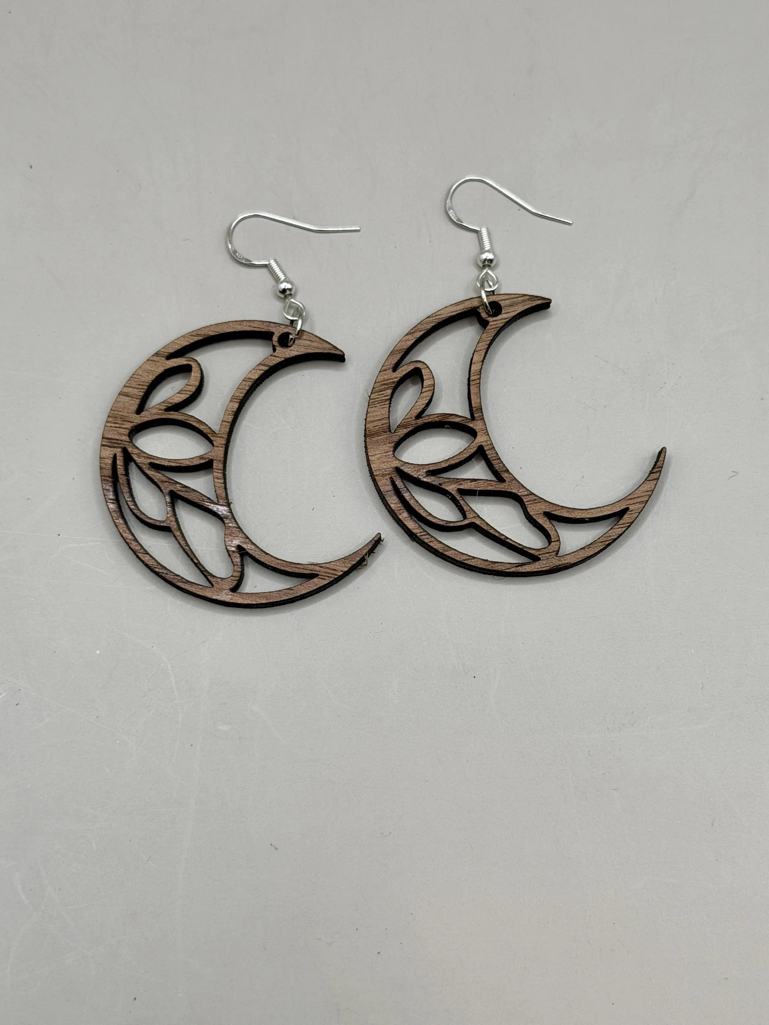 Walnut Crescent Moon Floral Earrings