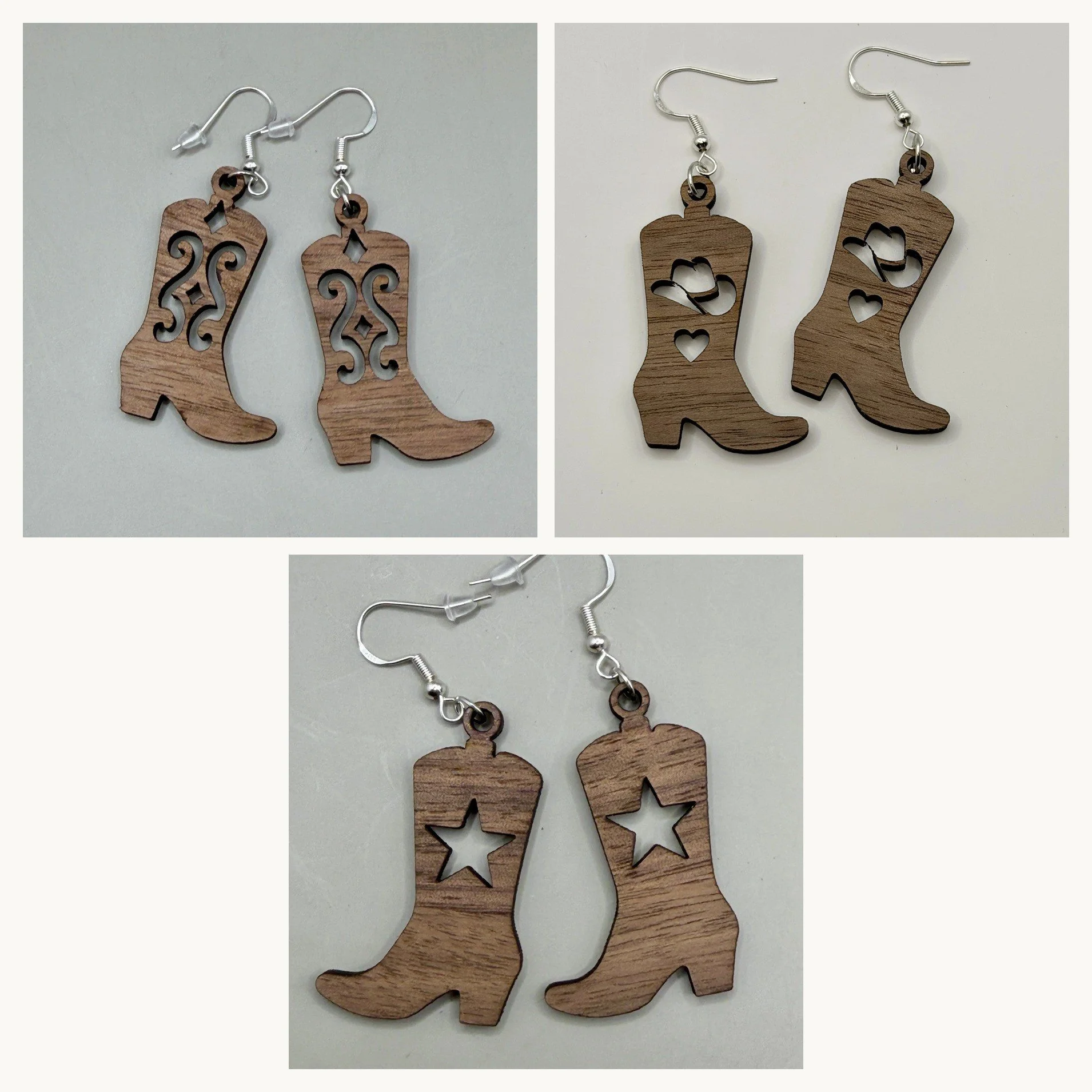 Walnut Cowboy Boot Earrings 3-Pack - Classic Western Collection