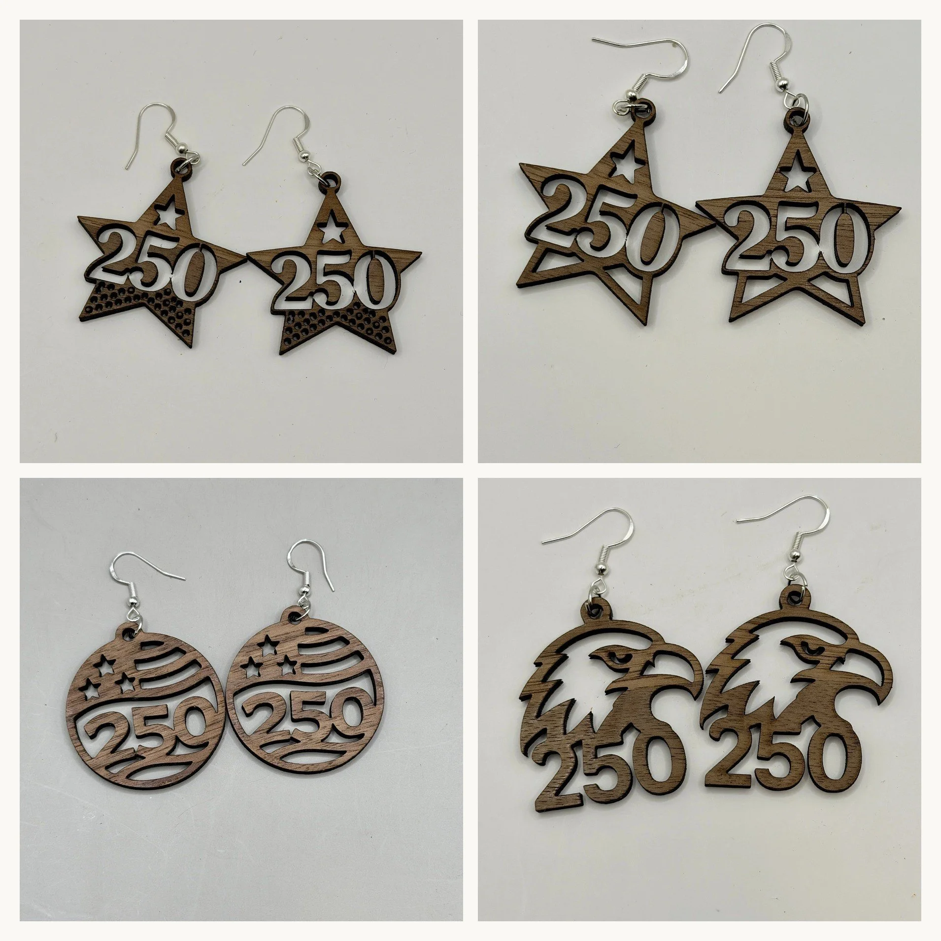 America 250 Walnut Wood Earring 4-Pack - Patriotic Promo Set
