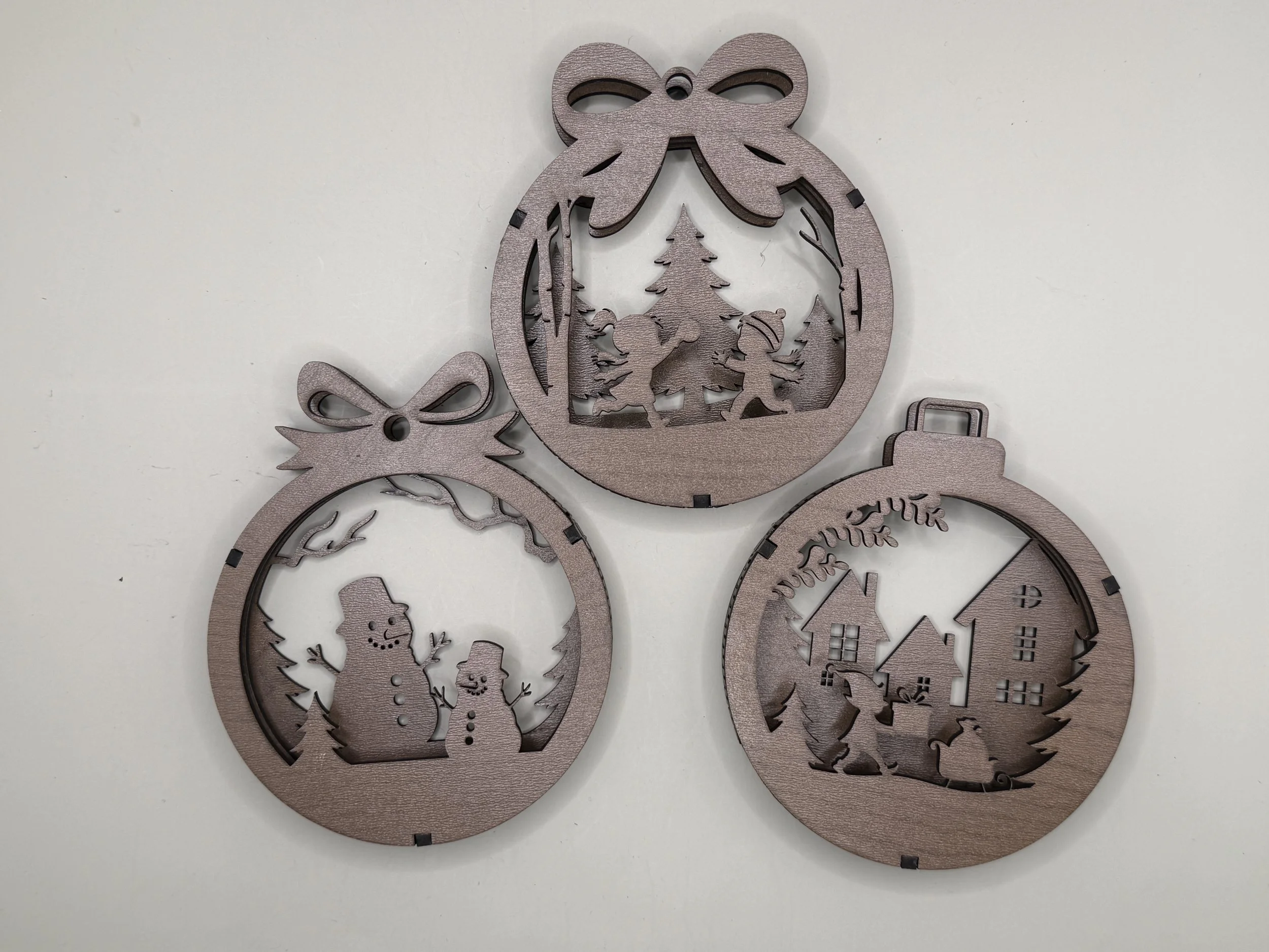 Holiday Village walnut ornament 3-pack, alternate view
