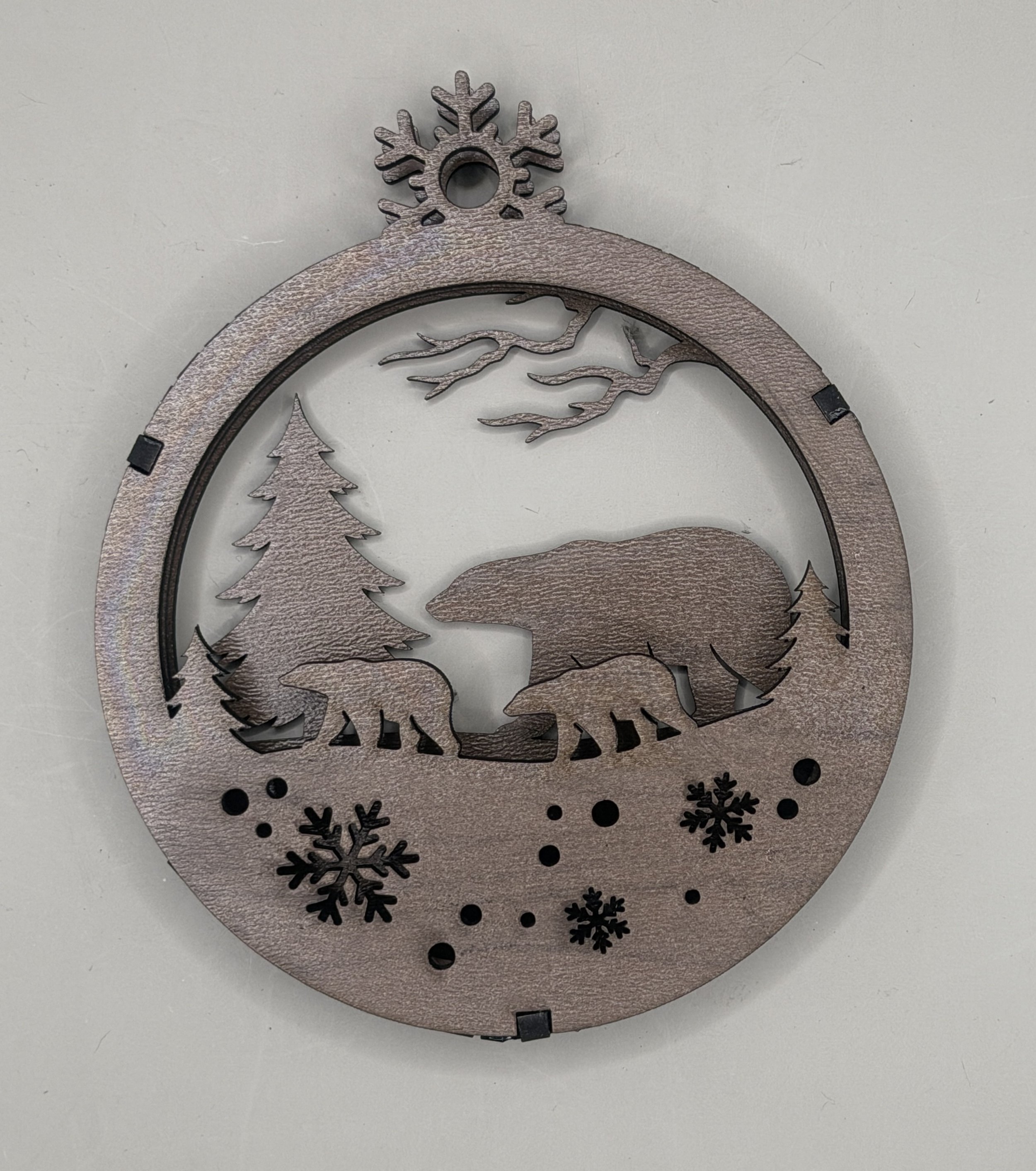 Walnut polar bear ornament, alternate front view