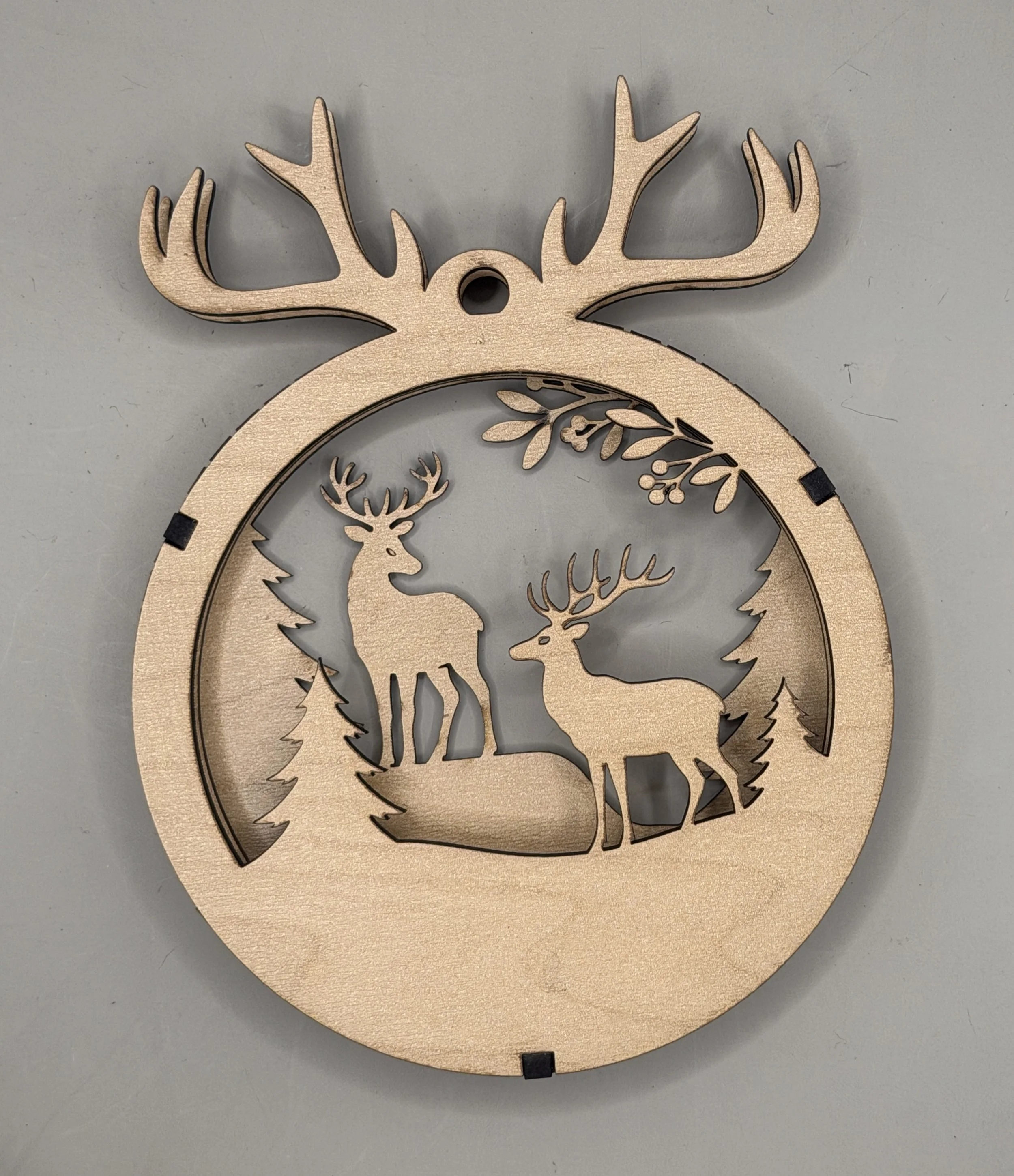 Maple reindeer antlers ornament, alternate front view
