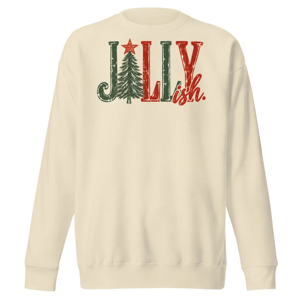 Jolly-ish retro Christmas sweatshirt in Bone, front