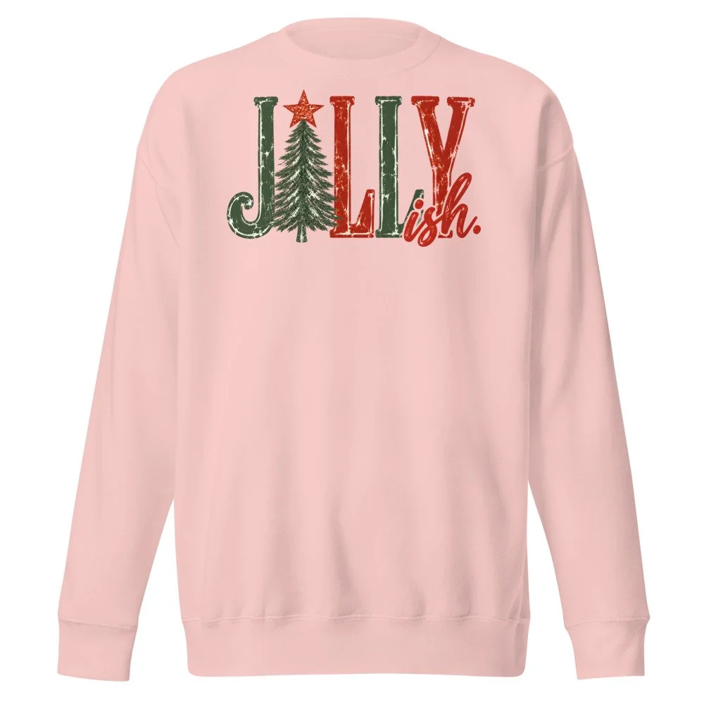 Jolly-ish retro Christmas sweatshirt in Light Pink, front