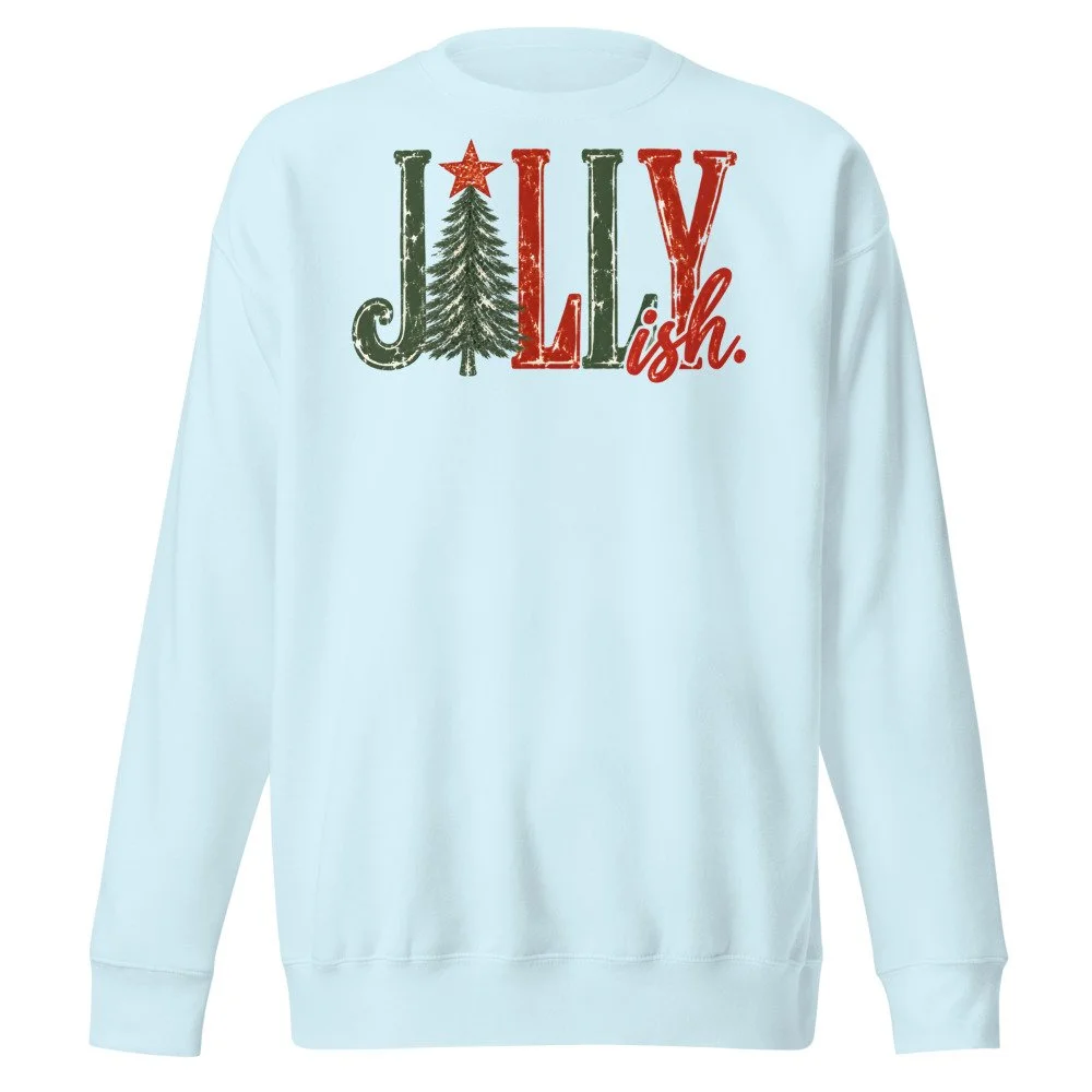 Jolly-ish retro Christmas sweatshirt in Sky Blue, front