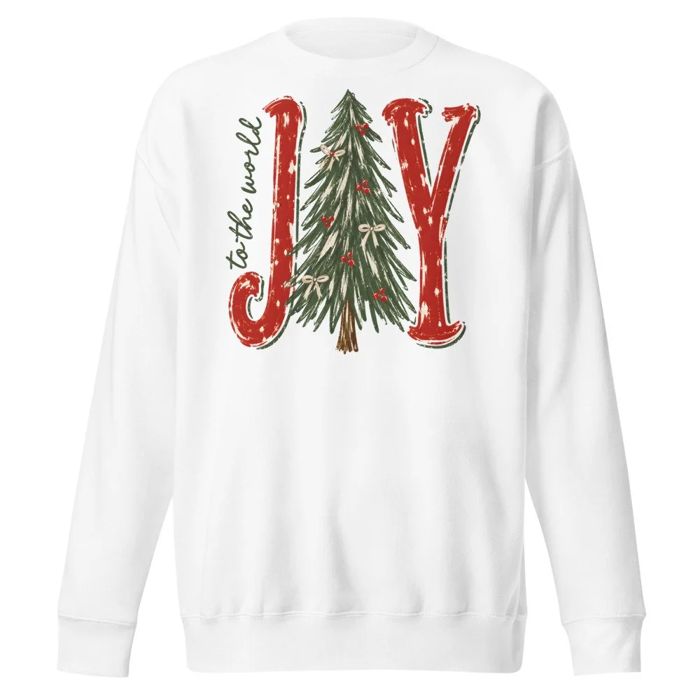Joy to the World retro Christmas sweatshirt in White, front