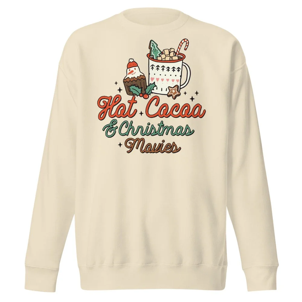 Hot Cocoa and Christmas Movies sweatshirt in Bone, front