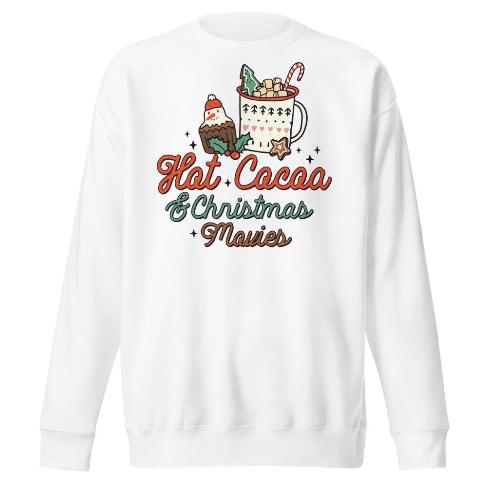 Hot Cocoa and Christmas Movies sweatshirt in White, front