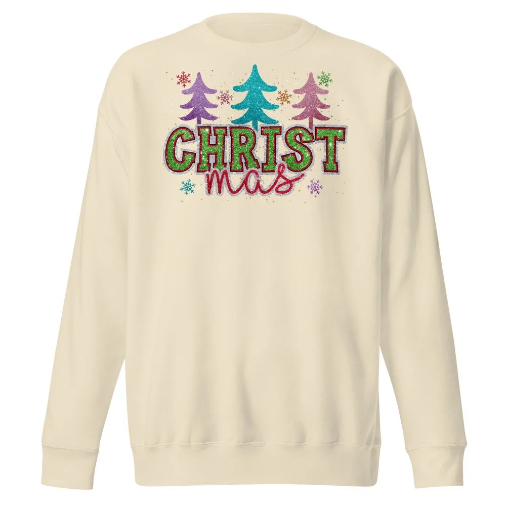 Christ-mas glitter trees sweatshirt in Bone, front