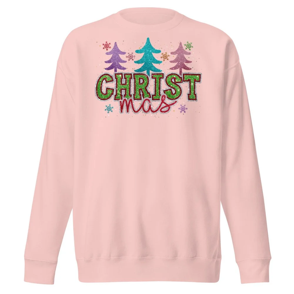 Christ-mas glitter trees sweatshirt in Light Pink, front