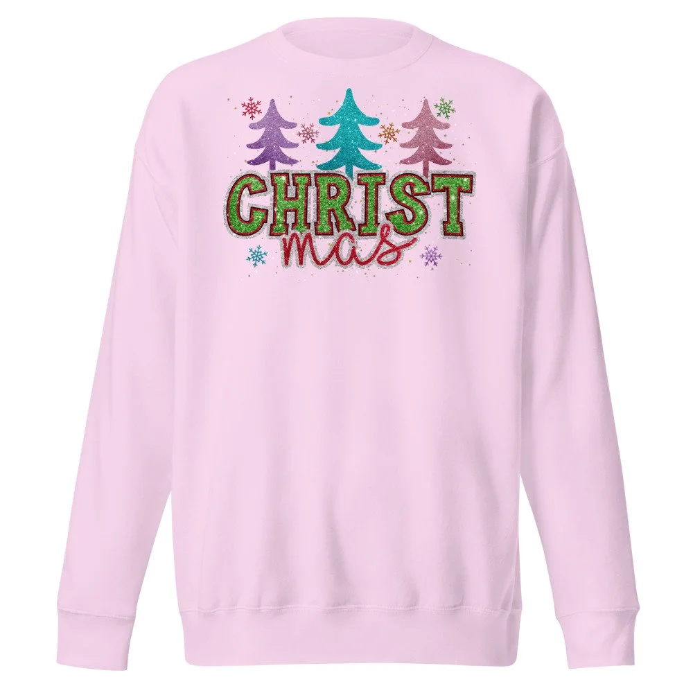 Christ-mas glitter trees sweatshirt in Lavender, front
