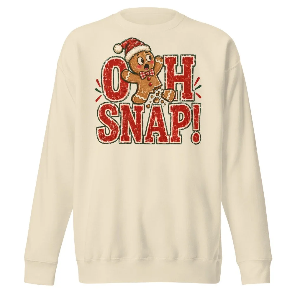 Oh Snap gingerbread Christmas sweatshirt in Bone, front
