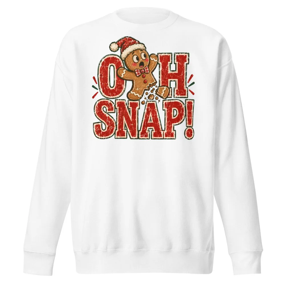 Oh Snap gingerbread Christmas sweatshirt in White, front