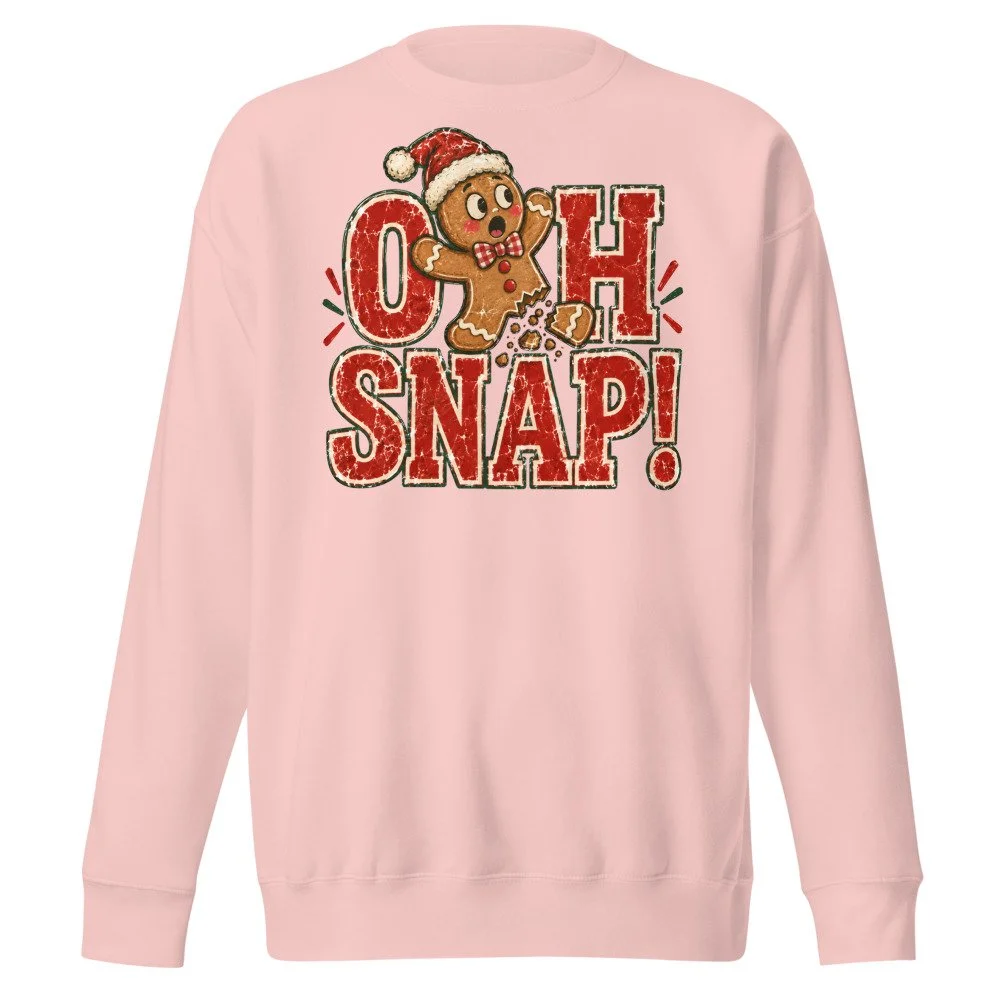 Oh Snap gingerbread Christmas sweatshirt in Light Pink, front