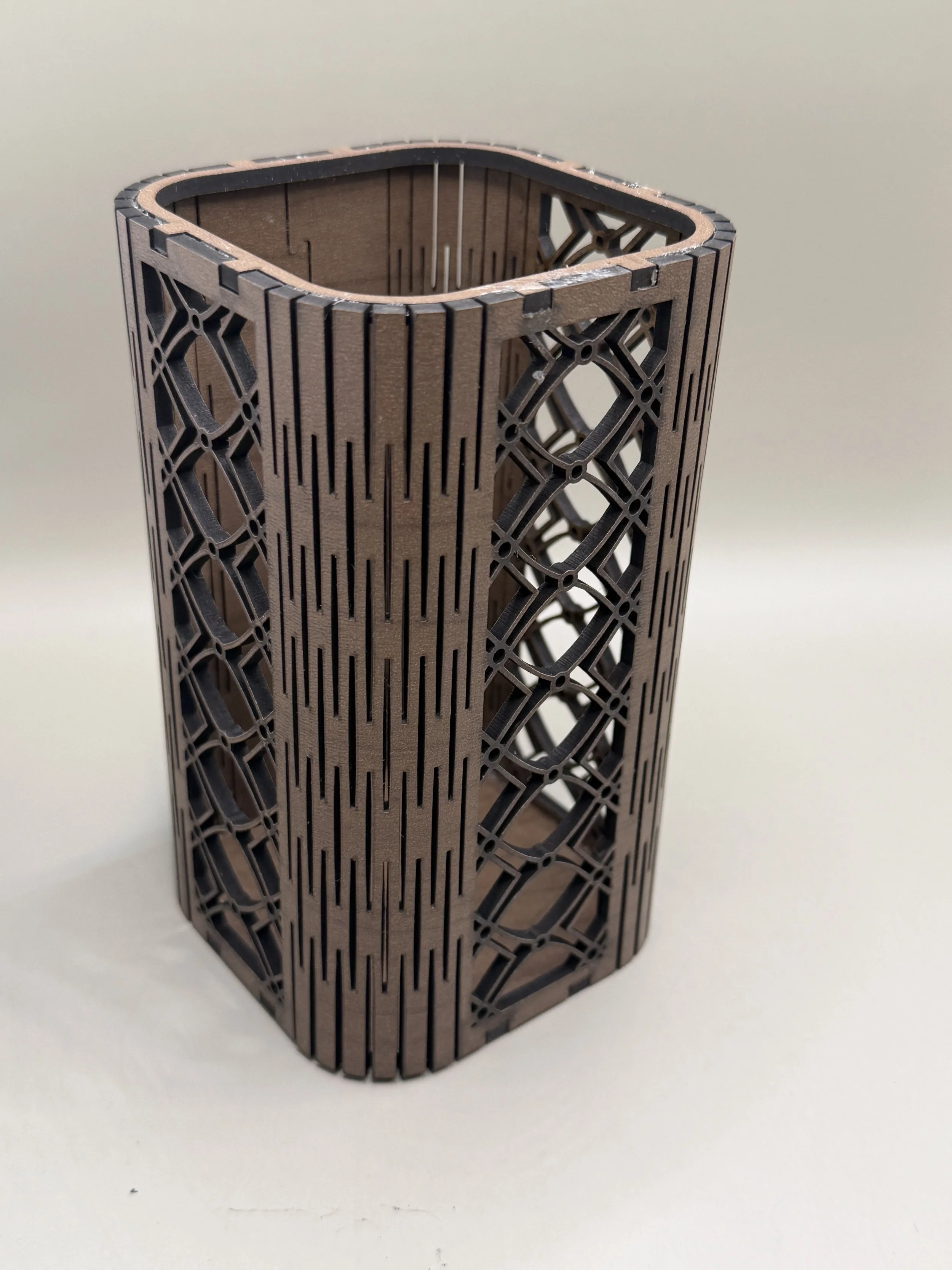Geometric Diamond Lattice Wooden Pen Holder - Right View.JPG