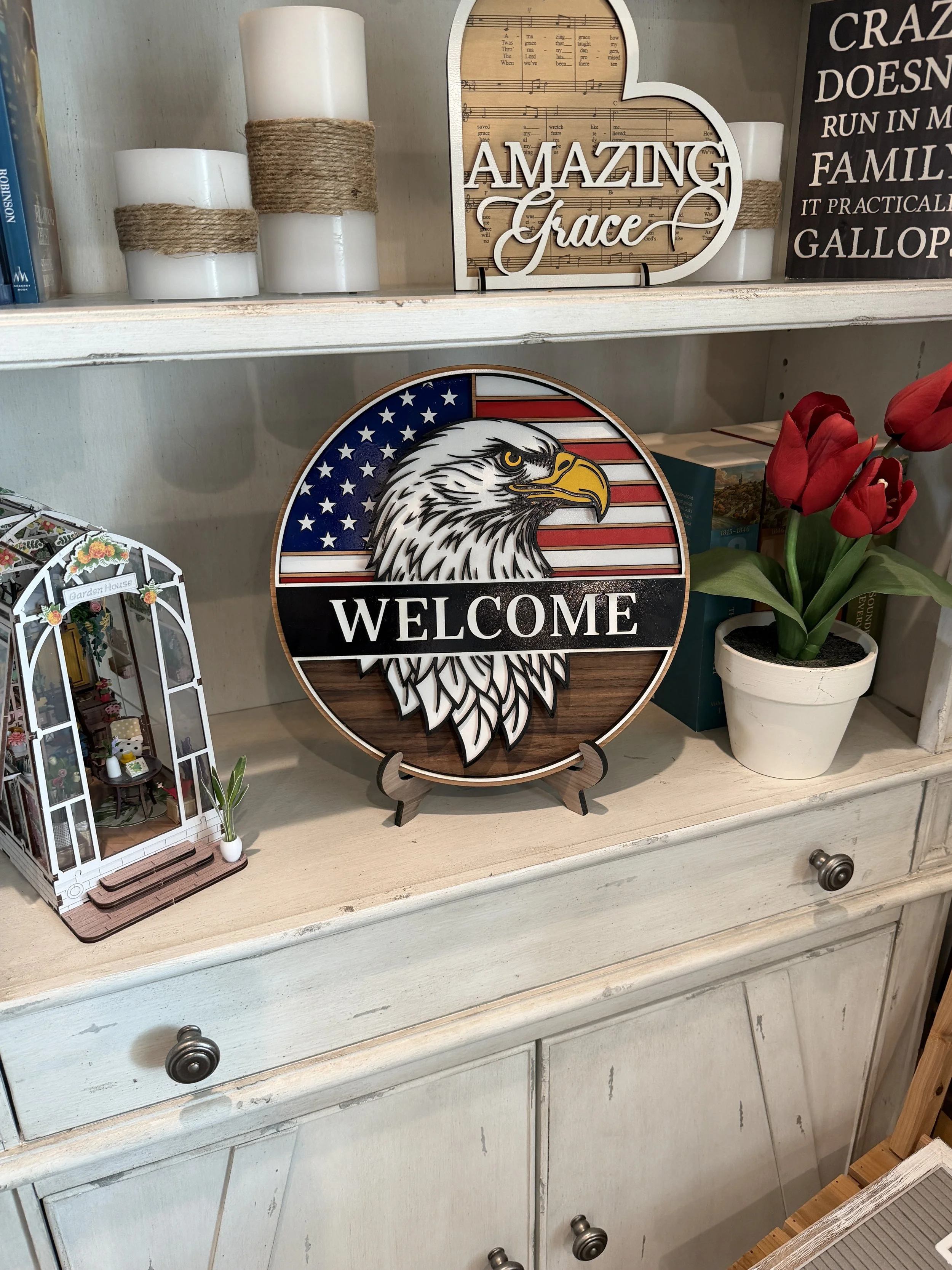 Patriotic Layered Eagle with Flag on white Shelf.JPG