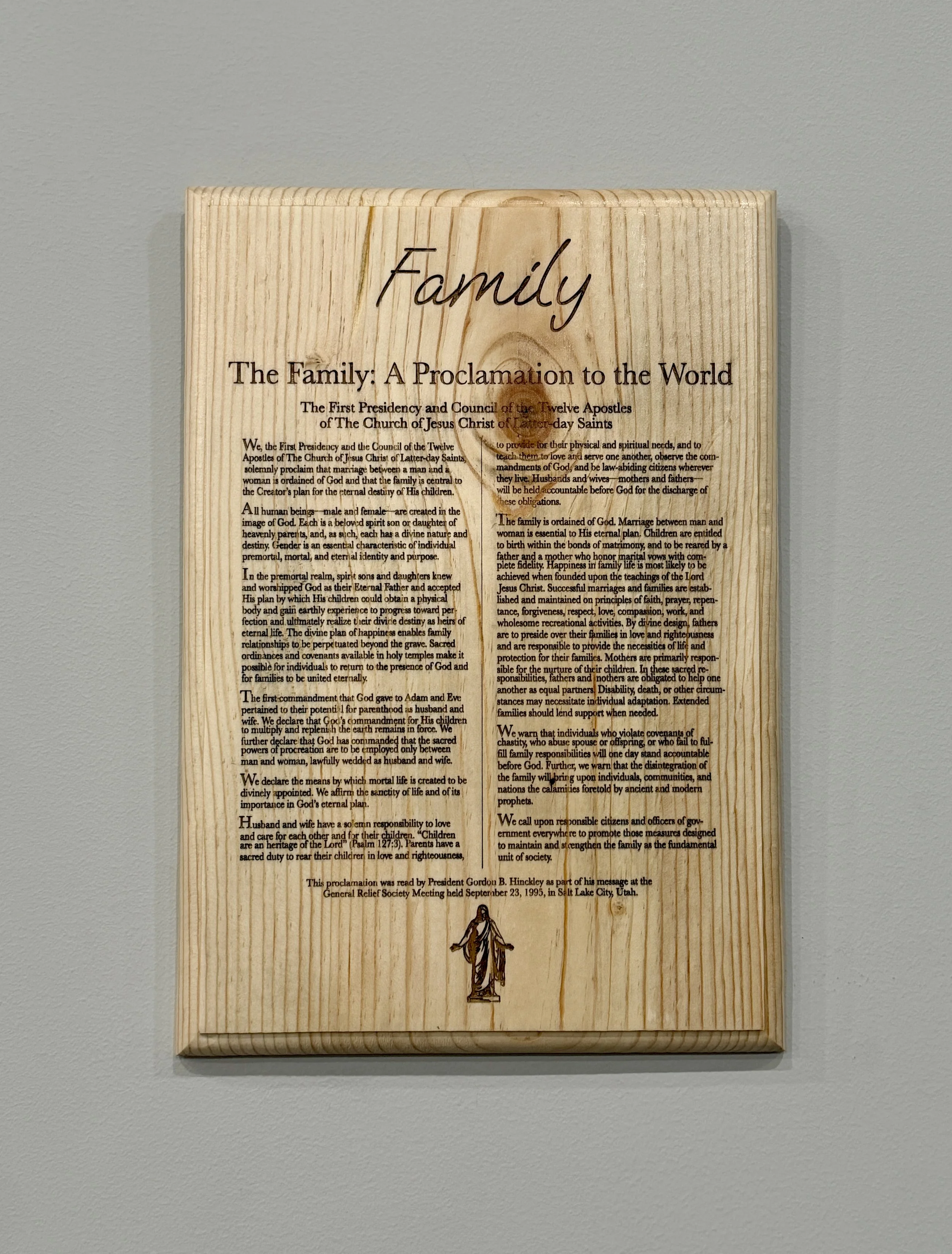 The Family: A Proclamation to the World – Laser Engraved Wood Plaque