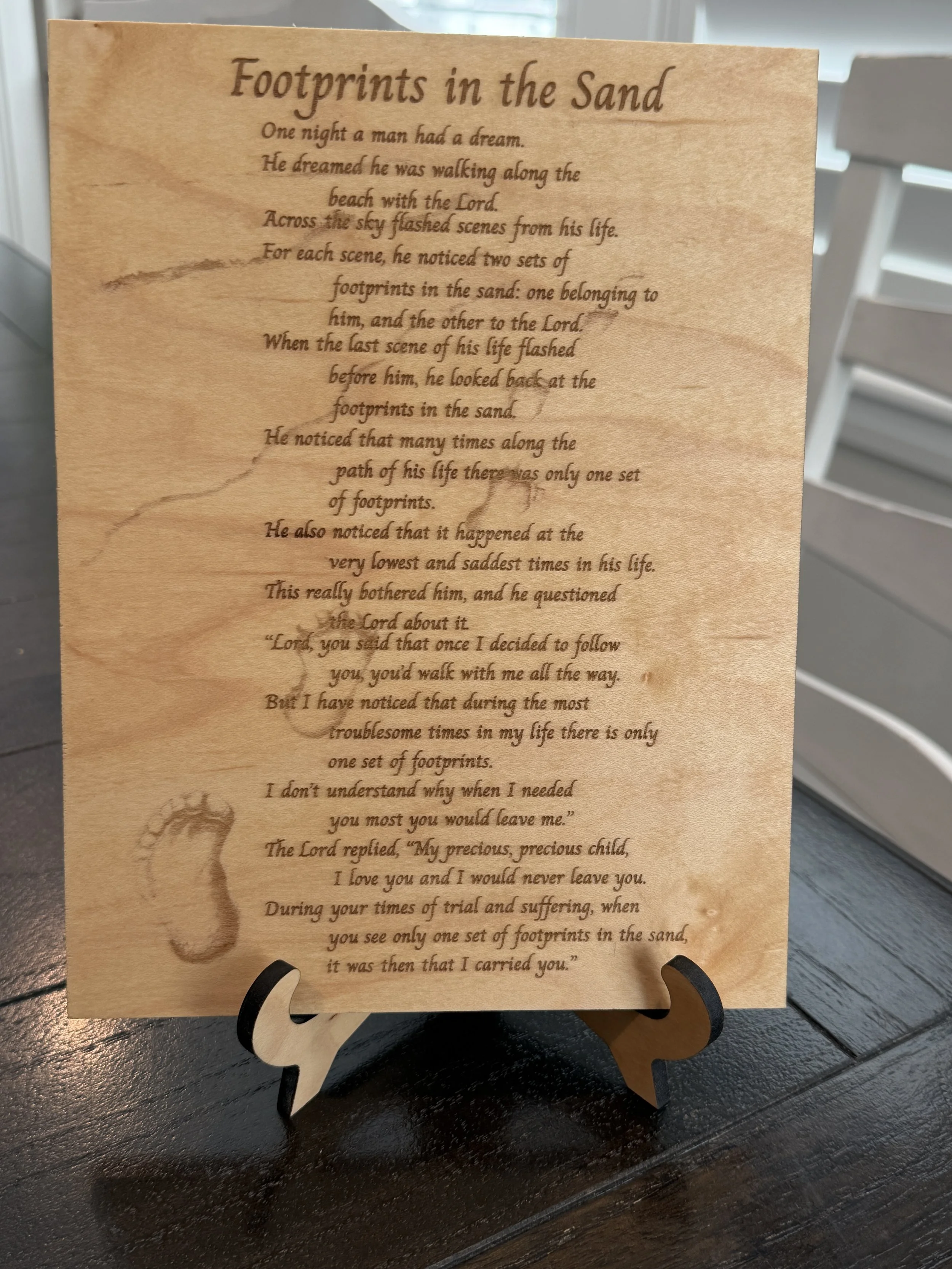 Footprints Poem on Alder - On Table.JPG