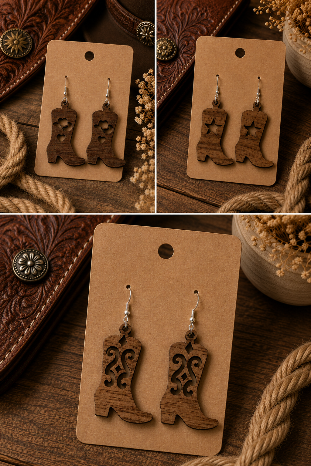 Walnut Cowboy Boot Earrings 3-Pack – Classic Western Collection