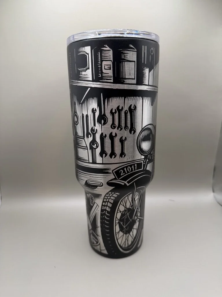 MakerFlo 40oz Vintage Motorcycle Stainless Steel Tumbler – Laser Engraved