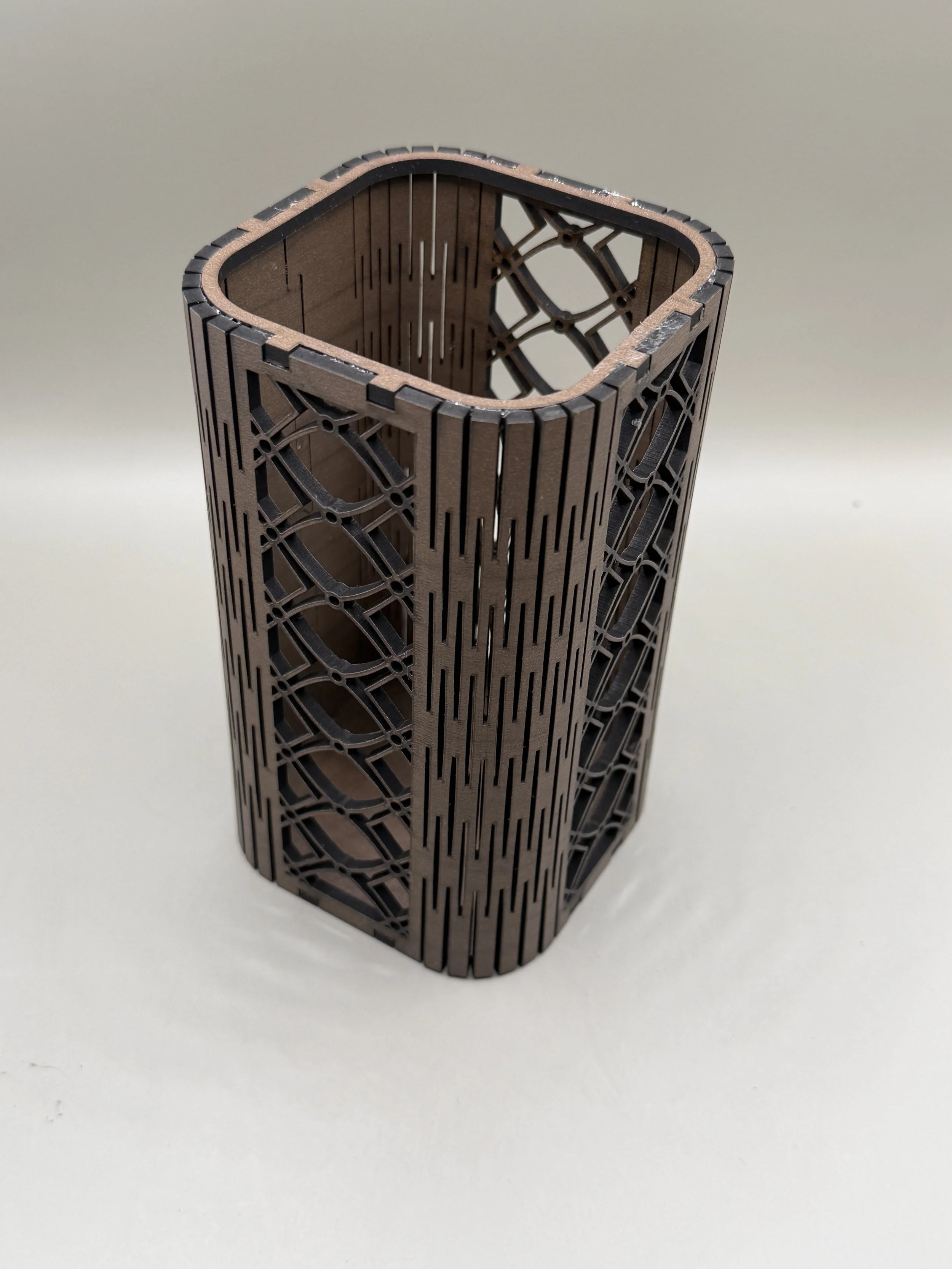 Geometric Diamond Lattice Wooden Pen Holder Top View.JPG