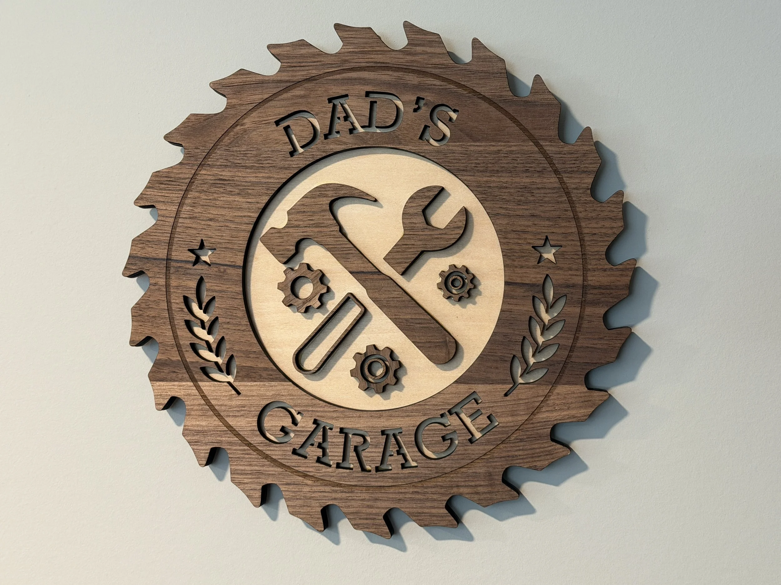 Dads Garage Sign - Walnut and Maple.JPG