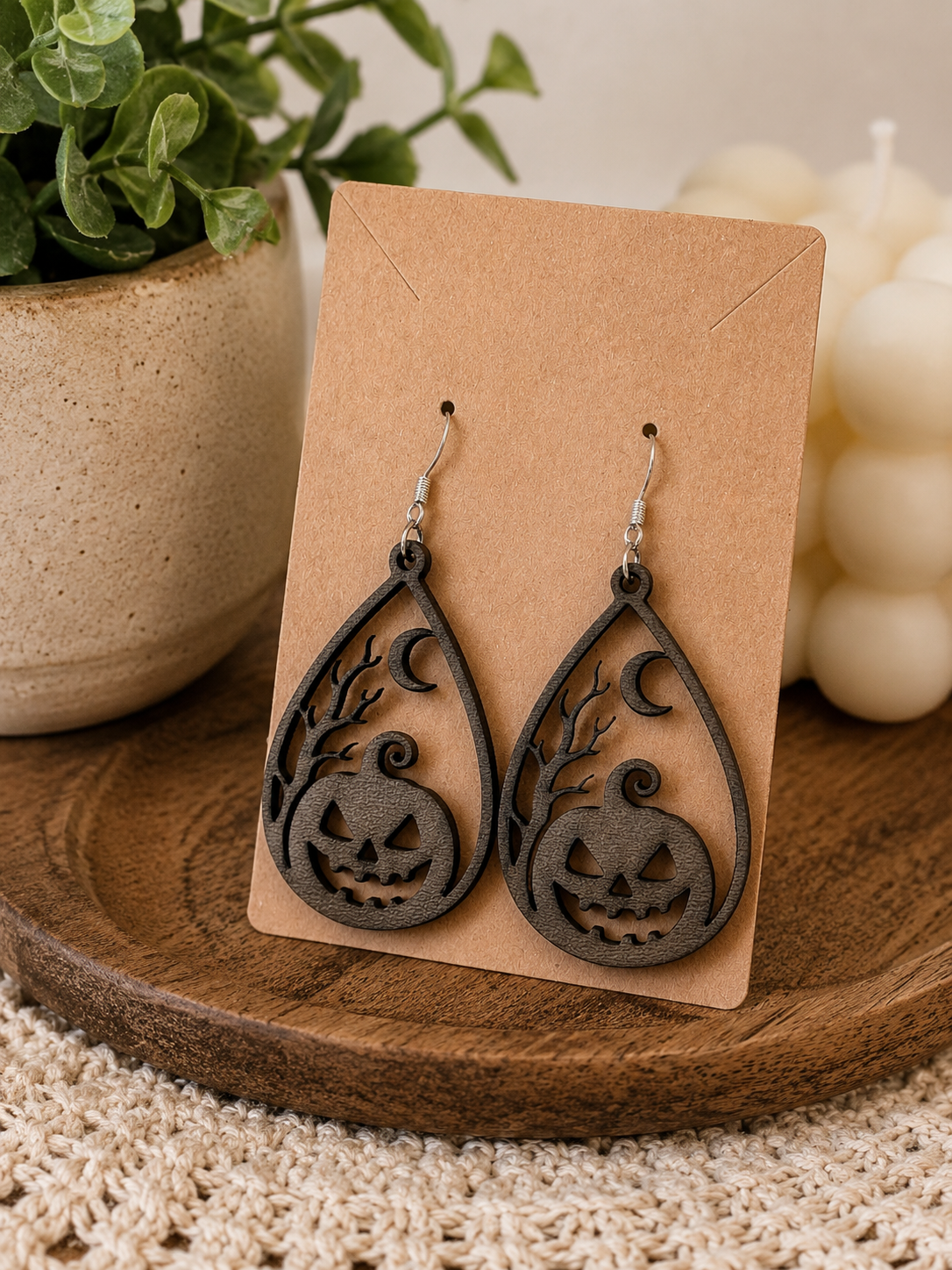 Jack-O'-Lantern Teardrop Earrings – Halloween Pumpkin Dangle Earrings