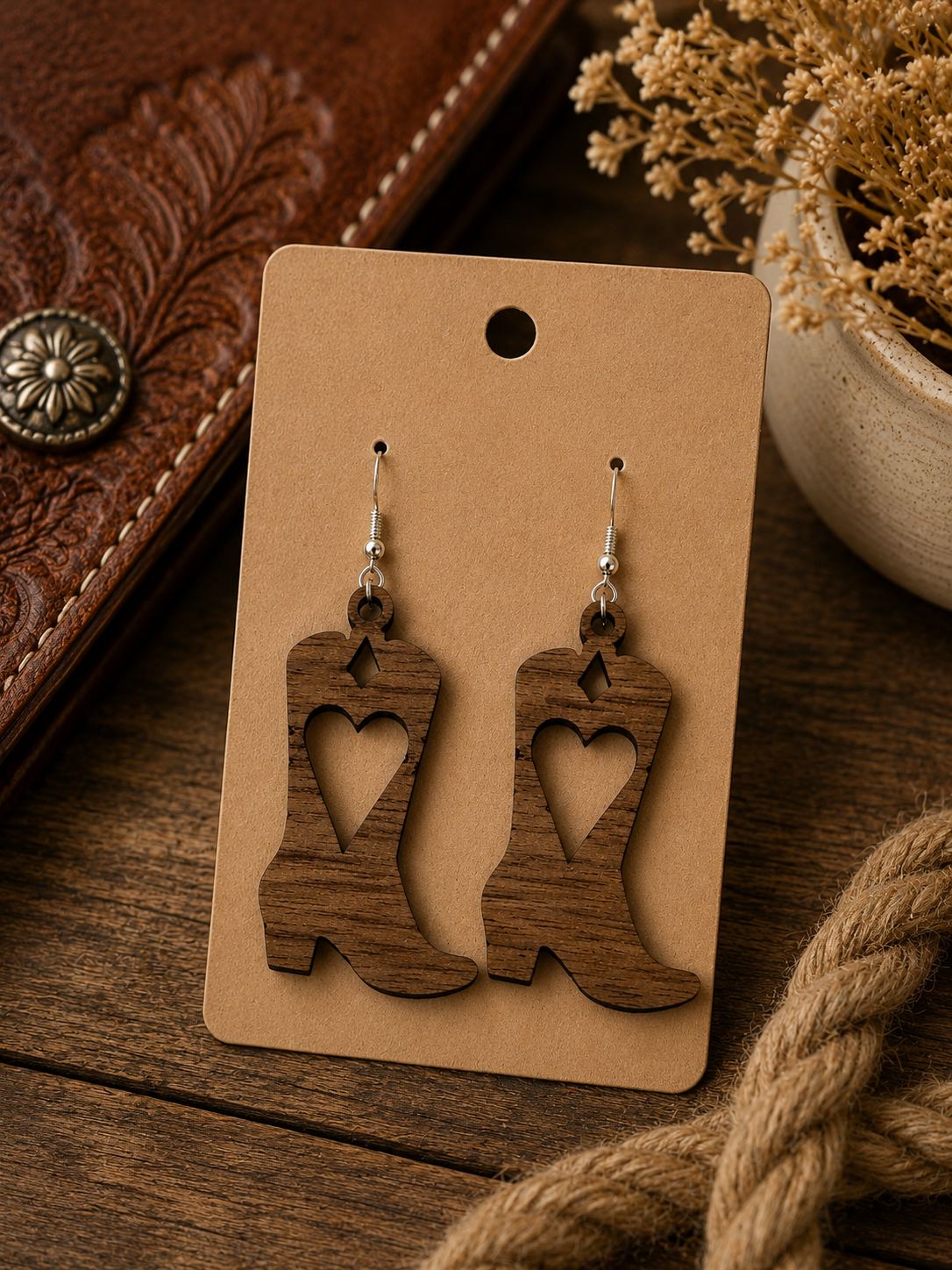 Walnut Earrings - Cowboy Boot Heart  - Lifestyle.png