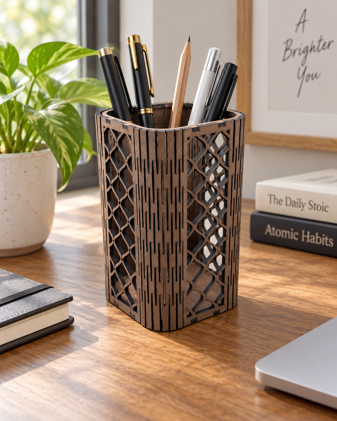 Moroccan Trellis Wooden Desk Pen Organizer - Lifestyle.png