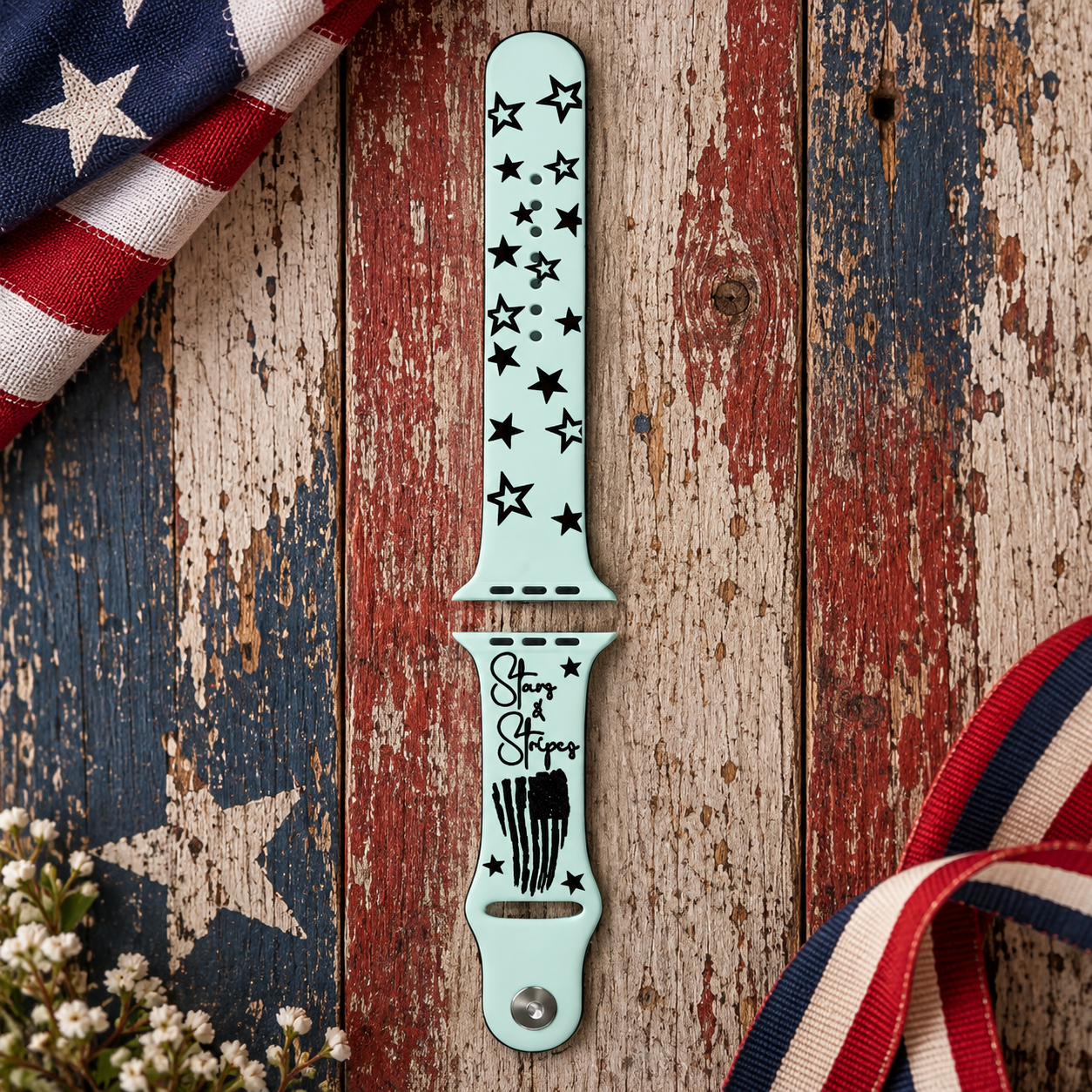Stars & Stripes Apple Watch Band — Laser-Engraved Silicone Sport Band
