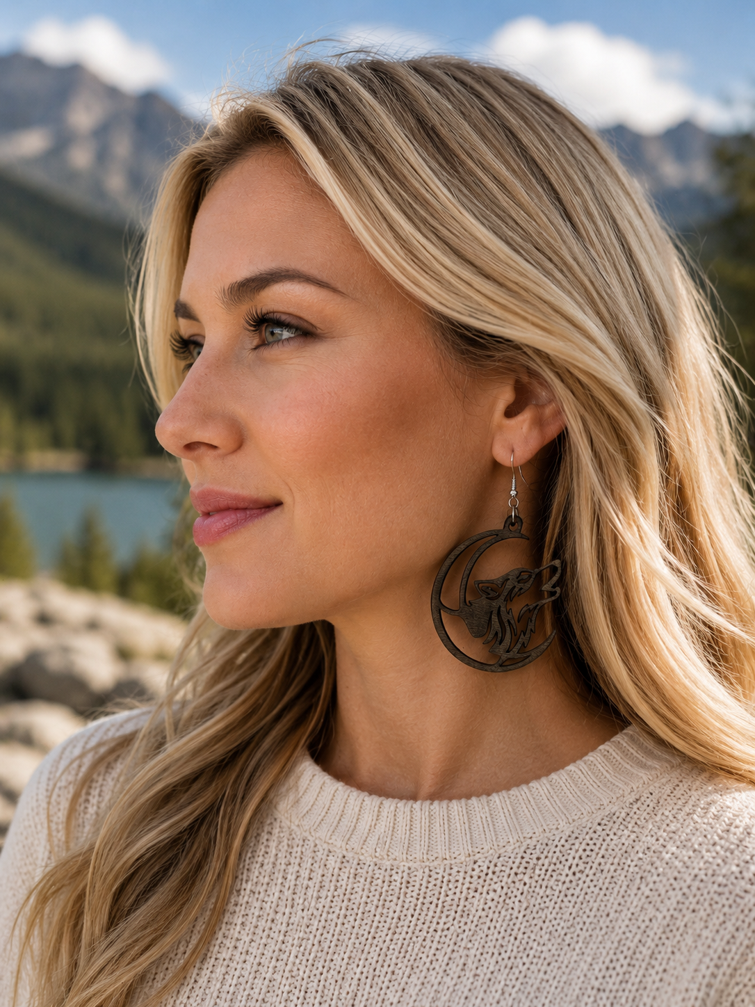 Howling Wolves Moon Earrings - On model.png
