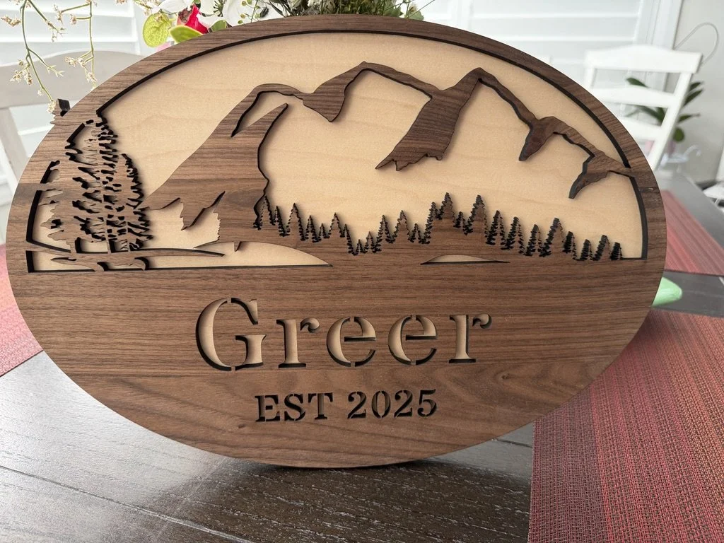 Personalized Mountain Scene Wooden Name Sign – Custom Designed