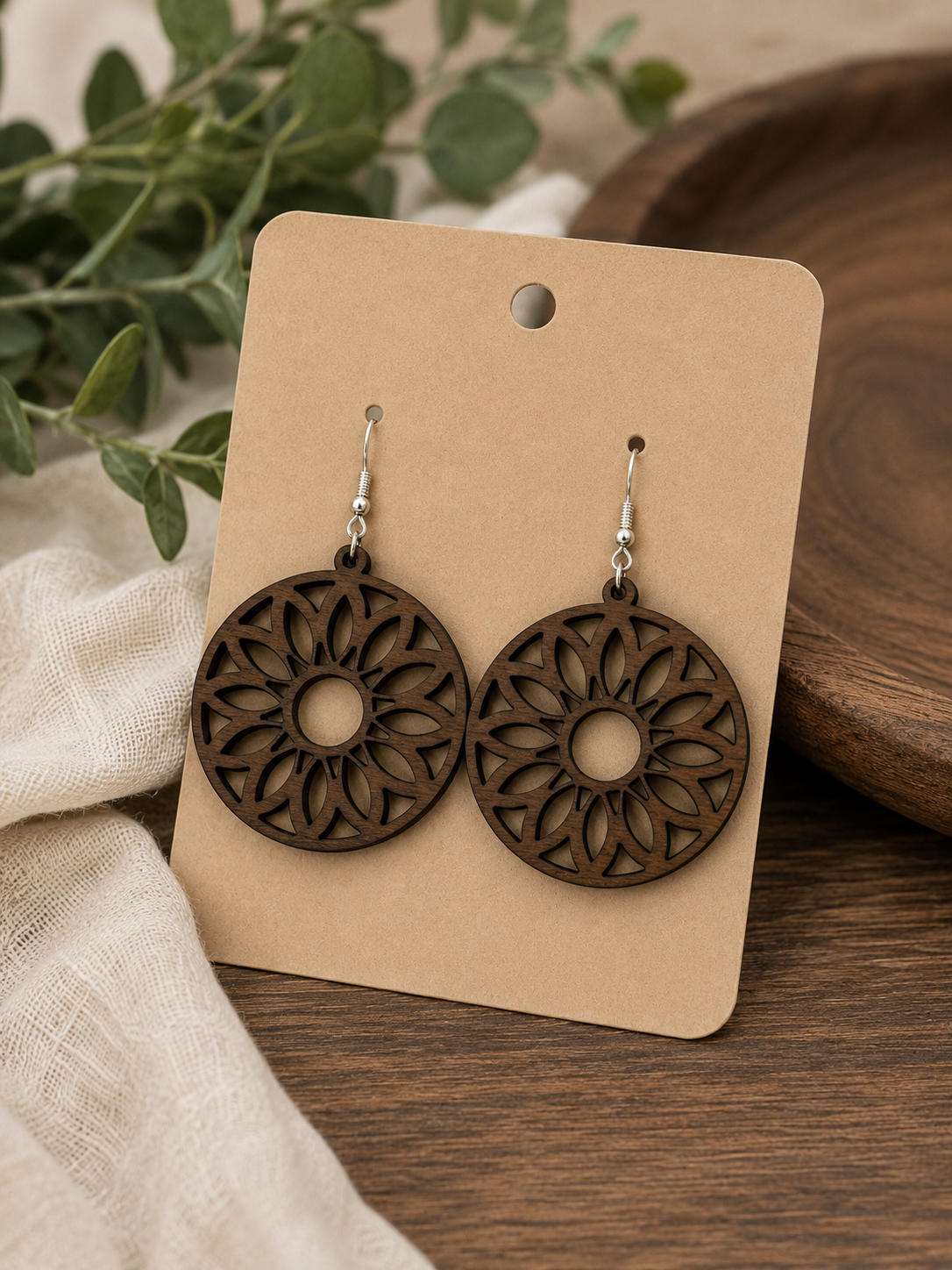 Walnut Mandala Circle Earrings Lifestyle.png