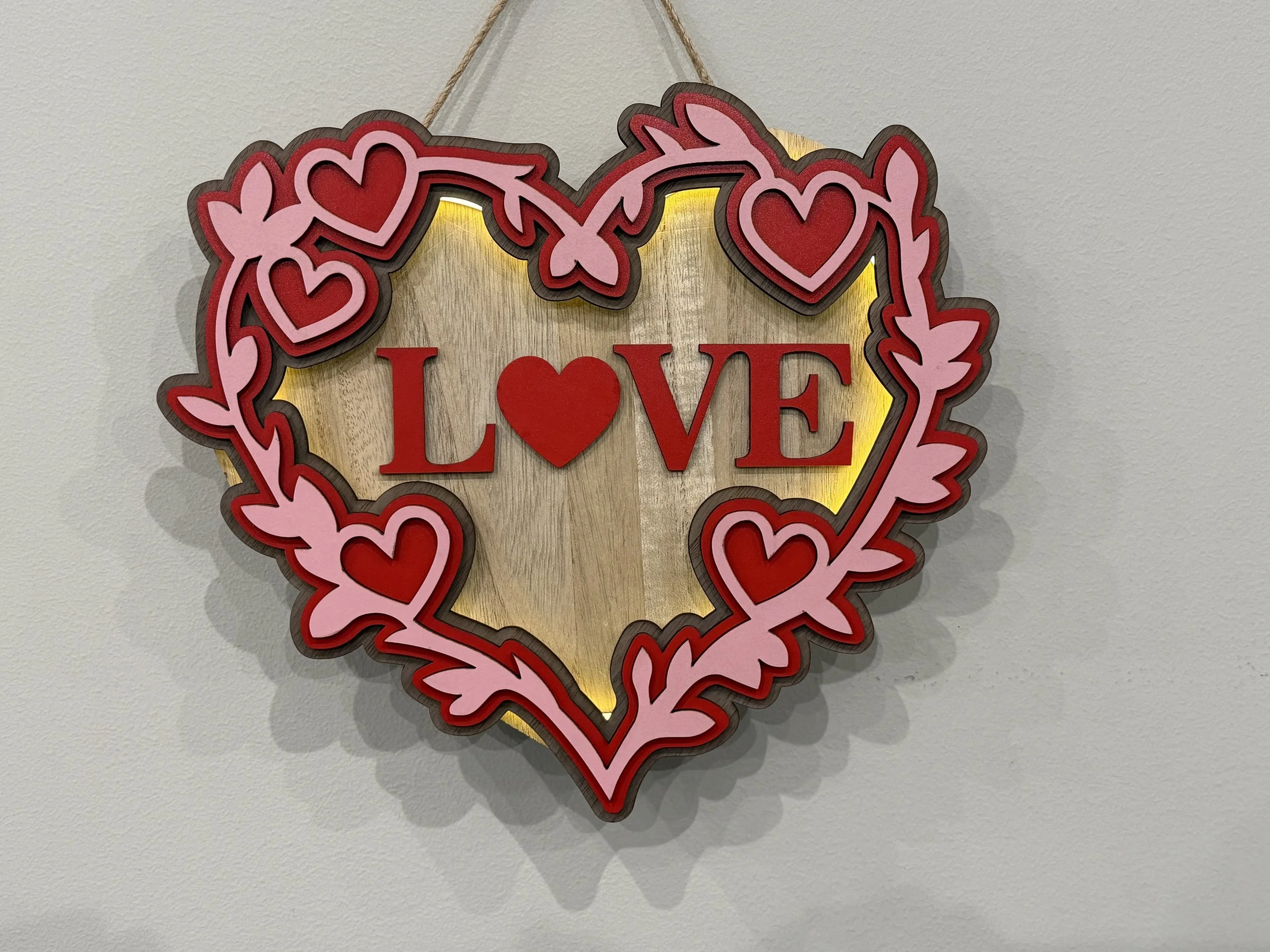 Lighted LOVE Heart Sign with Warm Backlighting