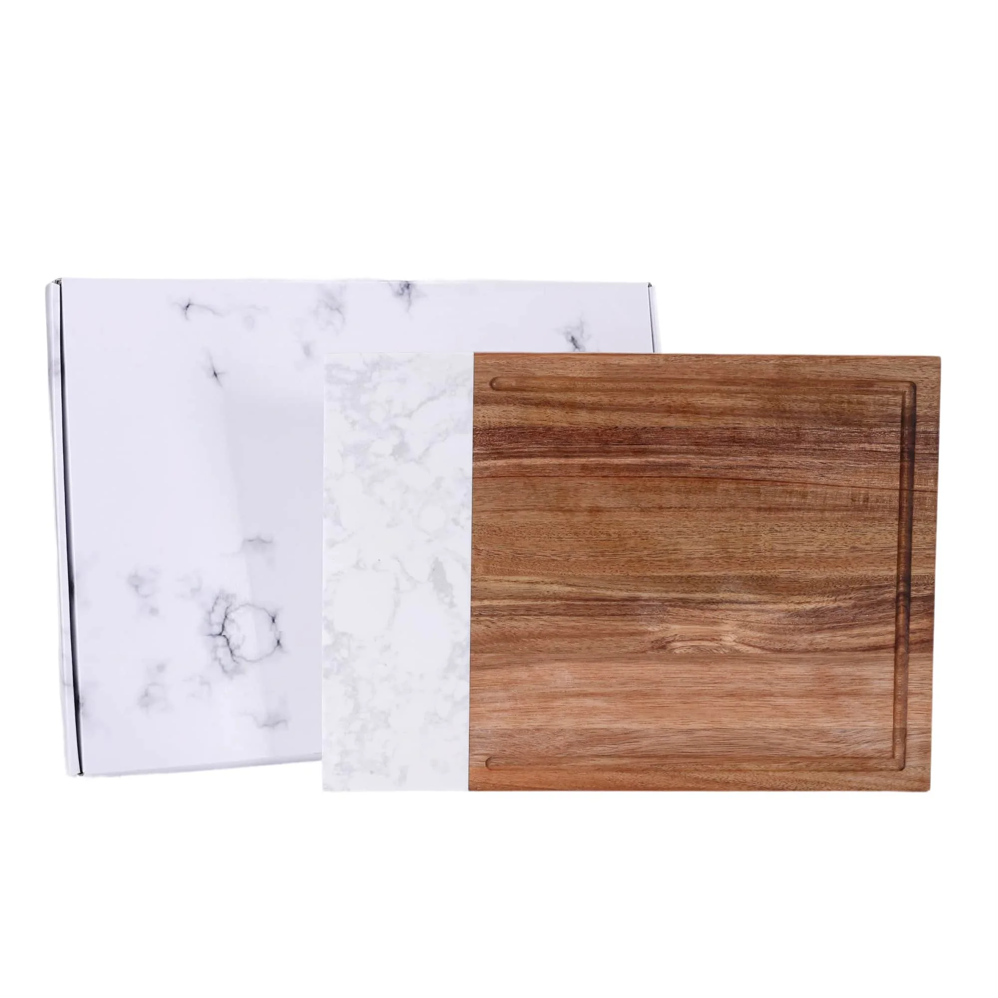 Marble & Acacia Wood Cutting Board with Juice Groove – Gift Boxed Charcuterie & Serving Board