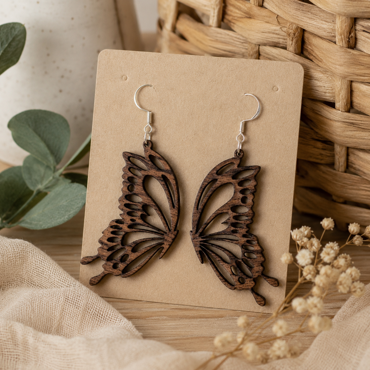 Walnut Butterfly Earrings Wing Pair - Lifestyle.png